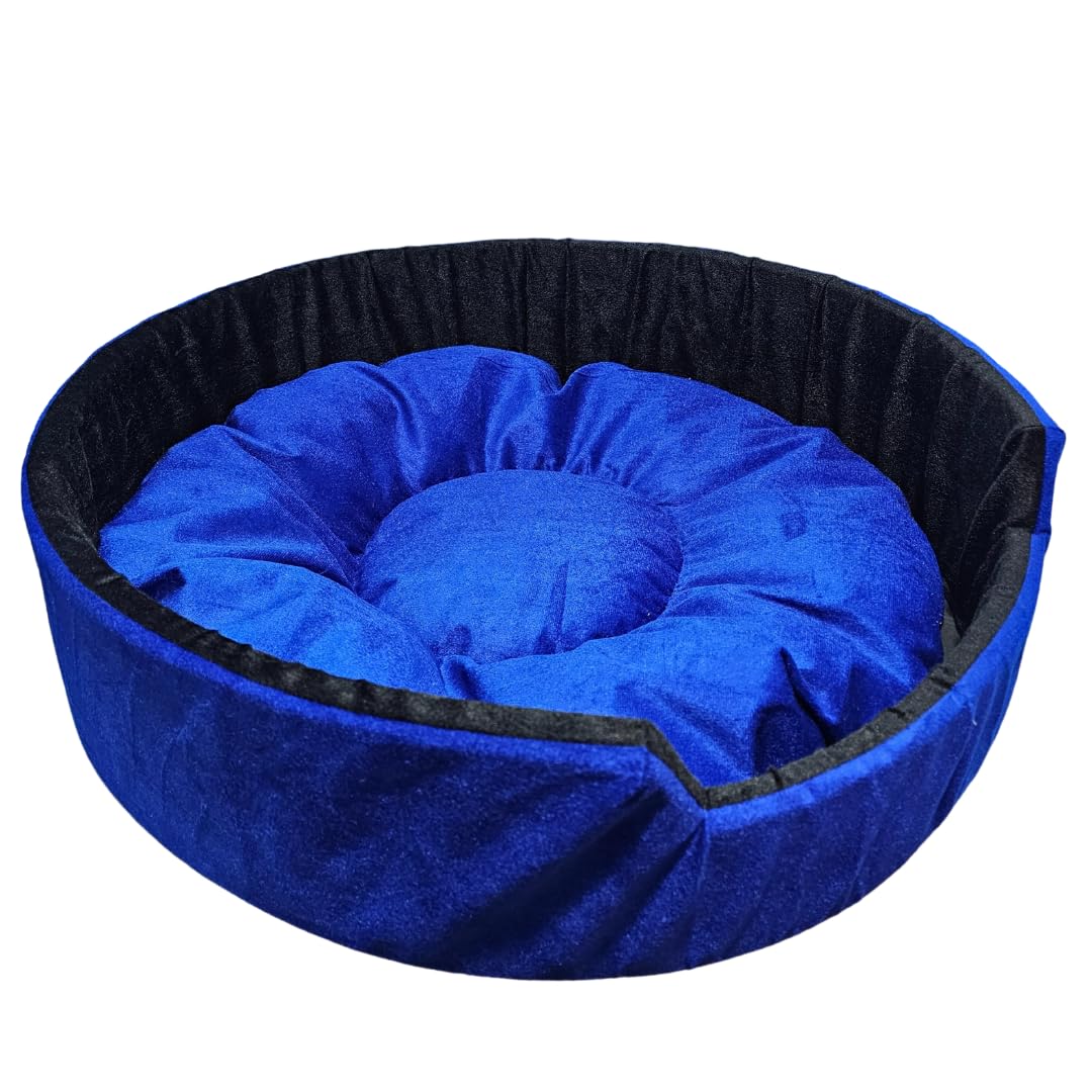 GDB Dog & Cat Round Shape Bed with Removable Cushion, Comfortable & Durable Pet Lounger, Washable, AntiSlip Base, Blue, Medium,
