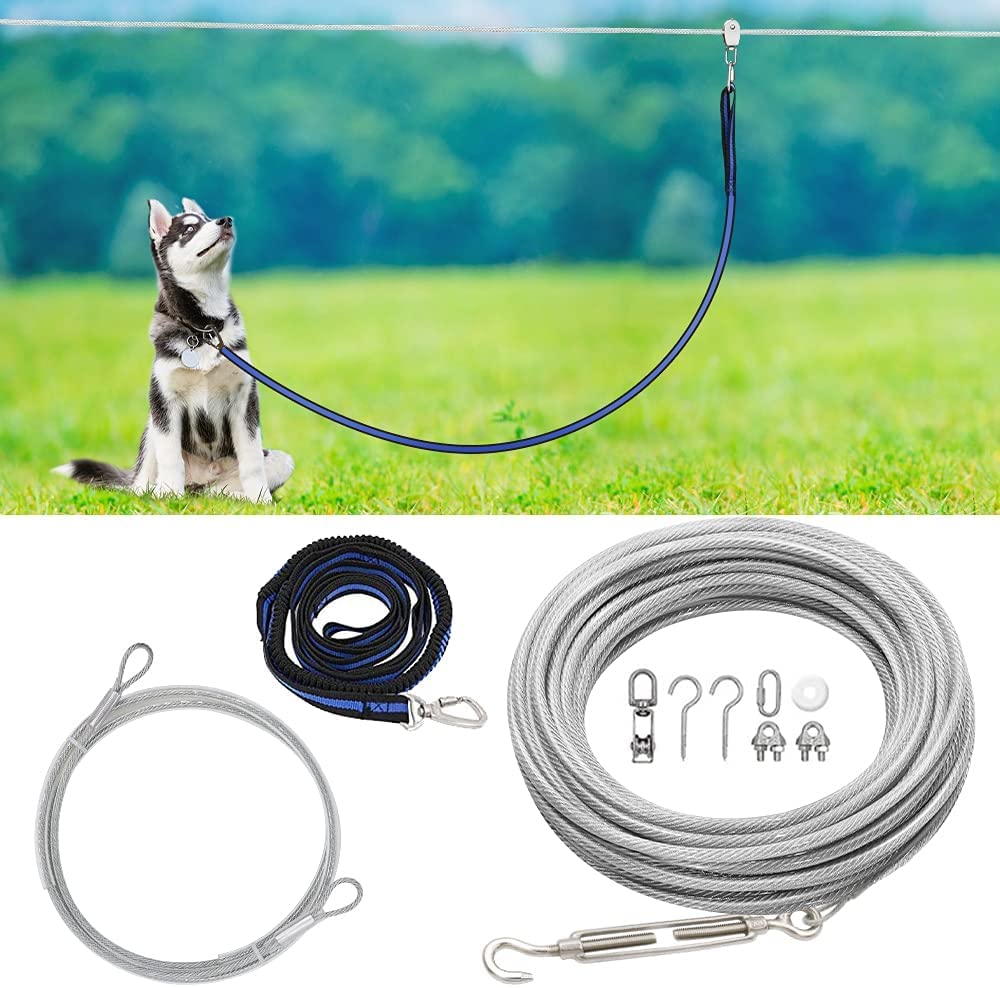Xiaz Dog Tie Out Cable, 120Ft Trolley Runner Cable For Dogs Up To 250Lbs, Dog Lead For Yard, Camping, Outdoor, With 8 Ft Nylon B