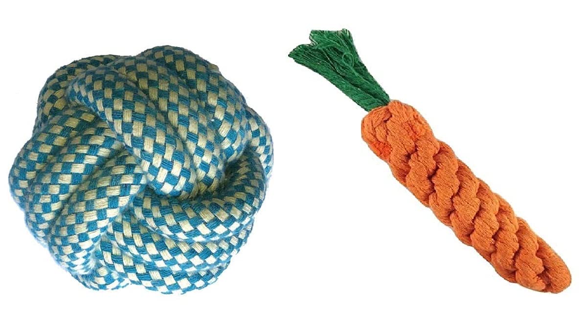 Gojira/ Pet/Dog/Cat Combo Of 2 Toys: 1 Chew Durable Rope Knot Ball Toy And 2 Chew Rope Carrot Toy For Teeth Cleaning/Biting/Play