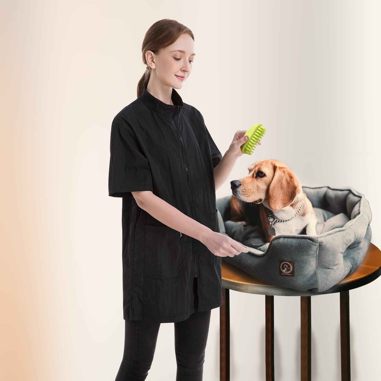 Dhxyzzb Myonly Dog Pet Grooming Smock Work Clothes Nylon Barber Apron For Salon, Large