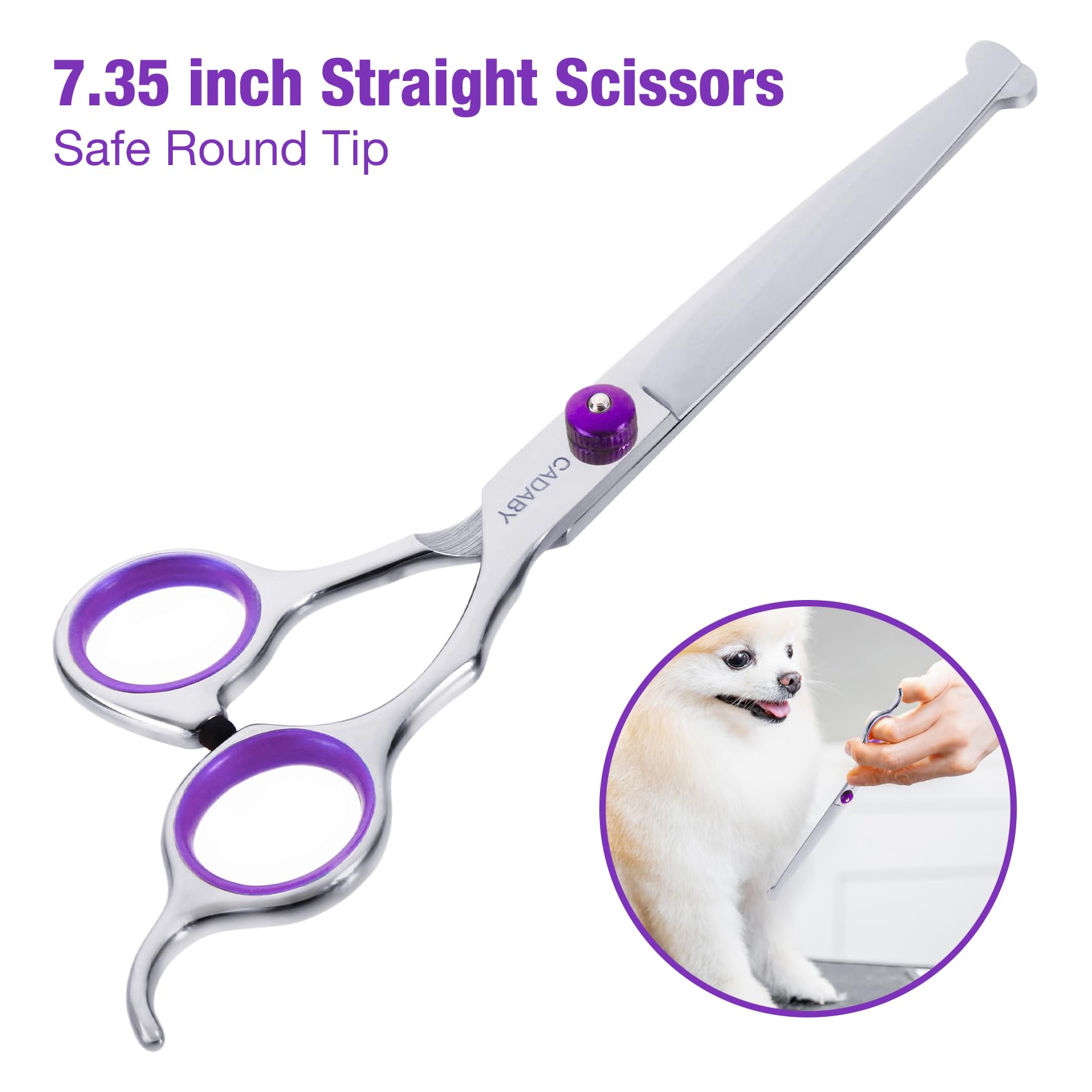 CADABY Professional Dog Grooming Scissors with Safety Round Tips, 5 in 1 Dog Grooming Scissors Kit, 4CR Stainless Steel Pet Groo