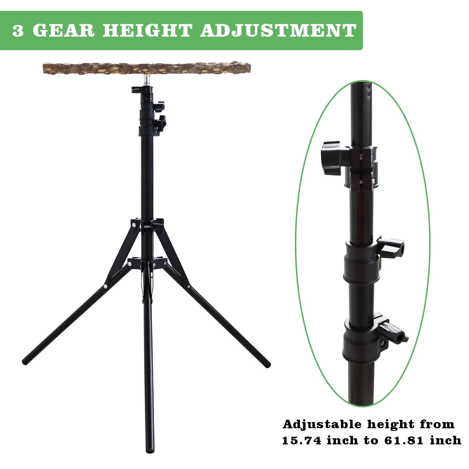 16-63 Inch Height Adjustable Bird Perch Stand, Natural Pepper Wood Parrot Perch Toy, Bird Training Perch Stand, Indoor And Outdoor Bird Stands For Small To Medium Bird