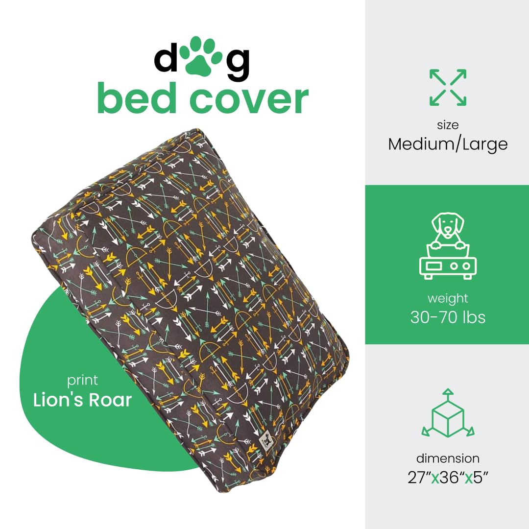 Molly Mutt Medium To Large Dog Bed Cover - Lions Roar Print - Measures 27   X36   X5 - 100% Cotton - Durable - Breathable - Sust