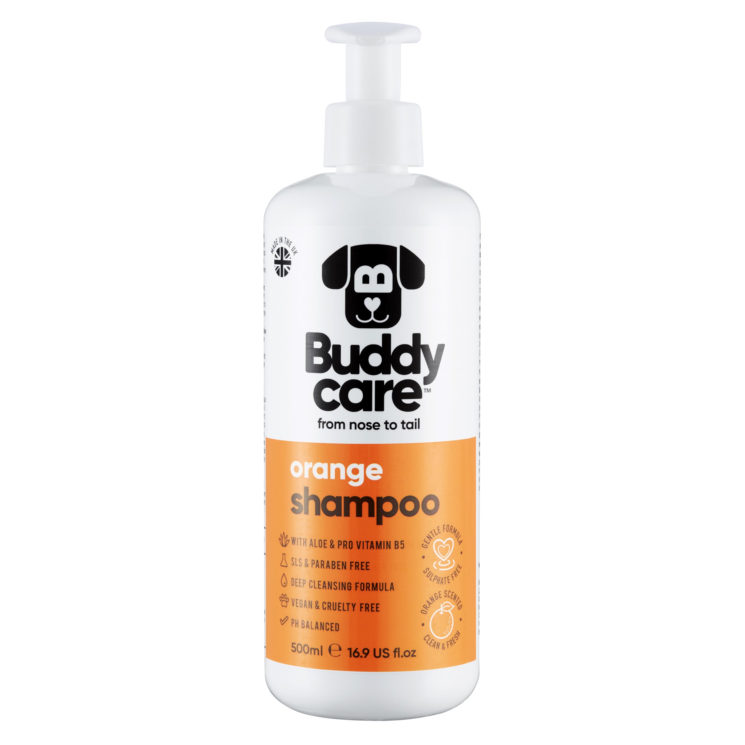Orange Dog Shampoo By Buddycare | Deep Cleansing Shampoo For Dogs | Orange Scented | With Aloe Vera And Pro Vitamin B5 (16.9Oz)