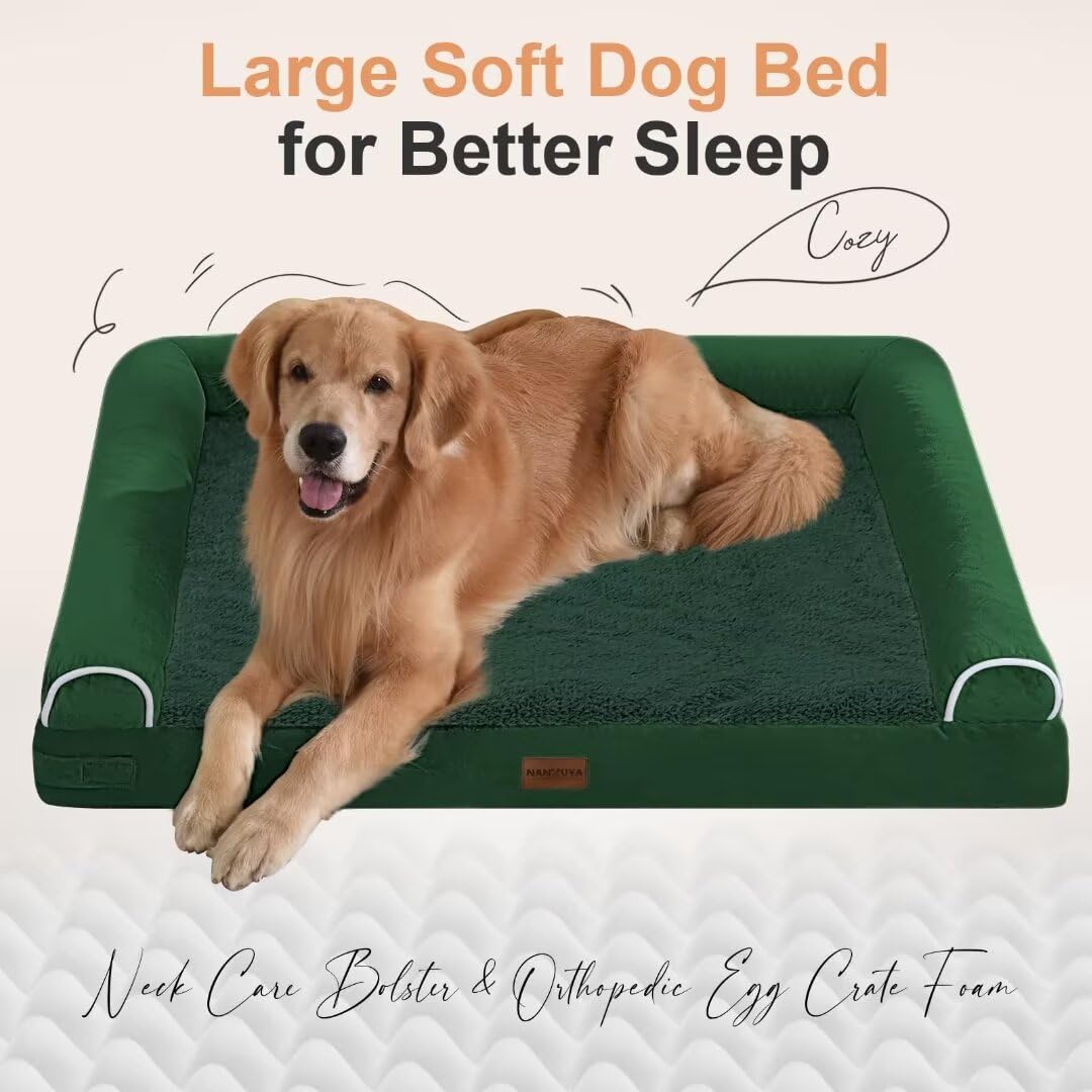 Large Dog Bed Orthopedic Washable: Beds Bolster Xl Bed Medium Large Dogs Egg Crate Foam Couch Sofa Waterproof With Removable Cover - Emerald