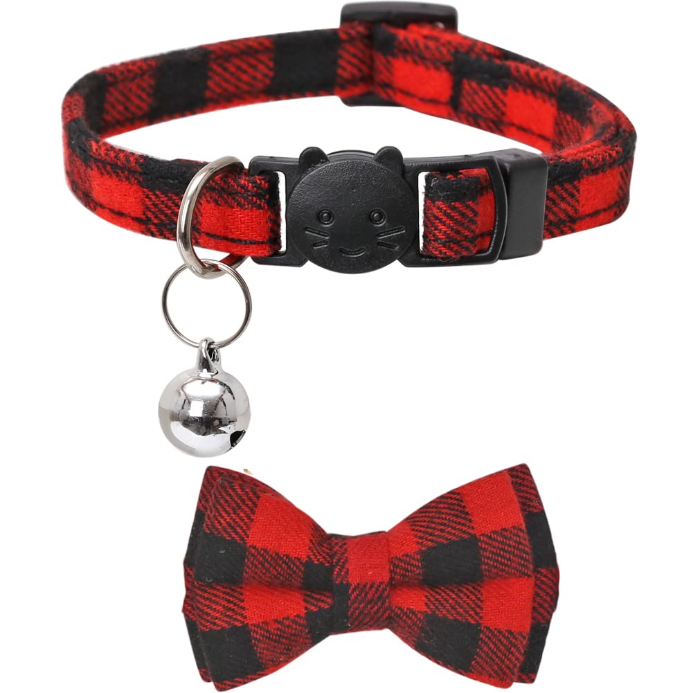 Christmas Cat Collar Halloween Thanksgiving Day Fall Breakaway With Cute Bow Tie And Bell For Kitty Adjustable Safety Plaid