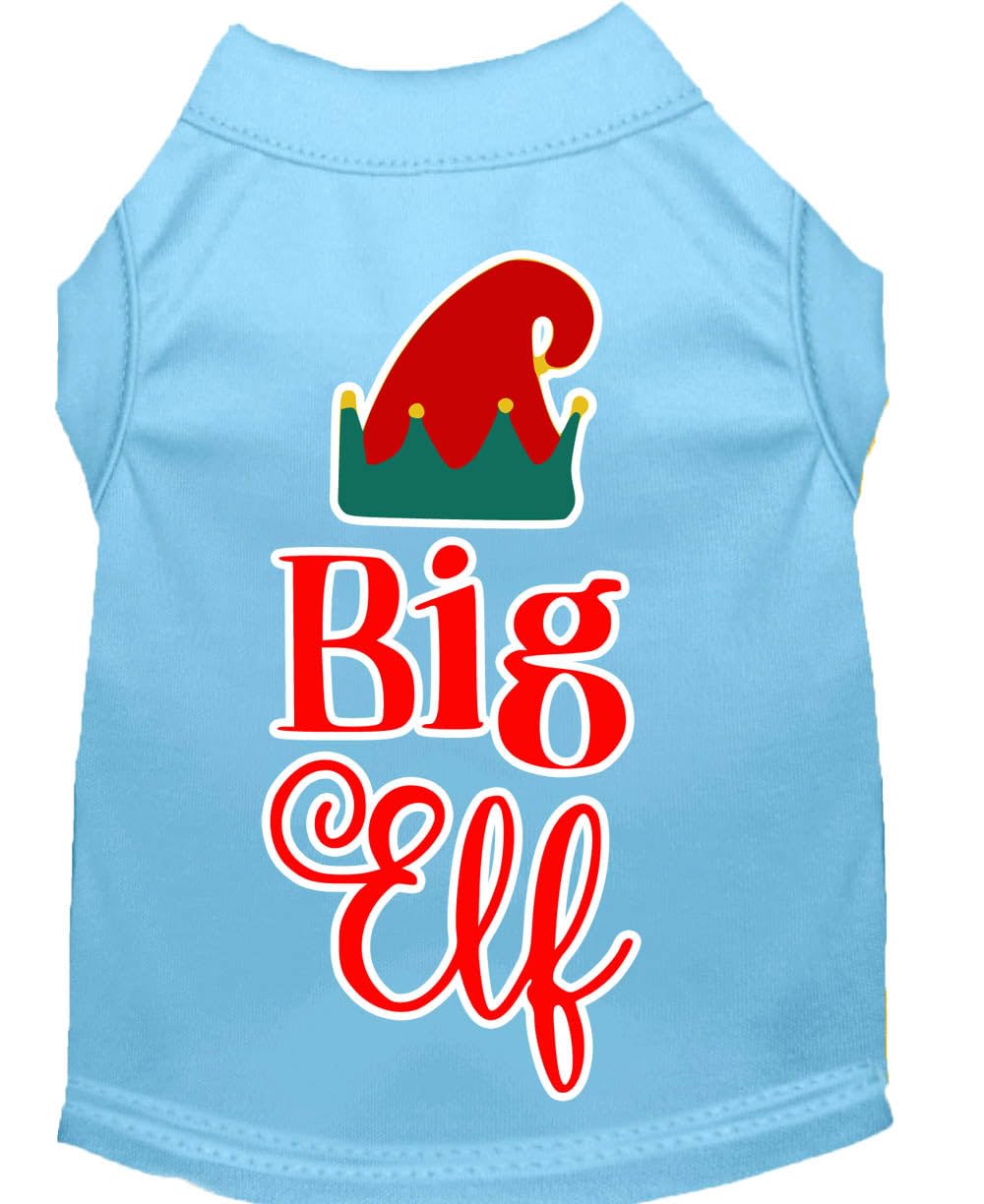 Christmas Pet Dog & Cat Shirt Screen Printed, "Big Elf" Baby Blue XL (14-20 lbs.)