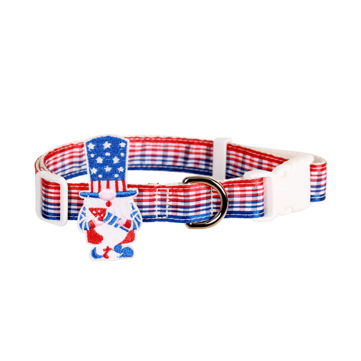 Holiday Winter Dog Collars With Cute American Flag Gonk Gnome Decor,Red White And Blue Plaid,4Th Of July Dog Collar For Medium L