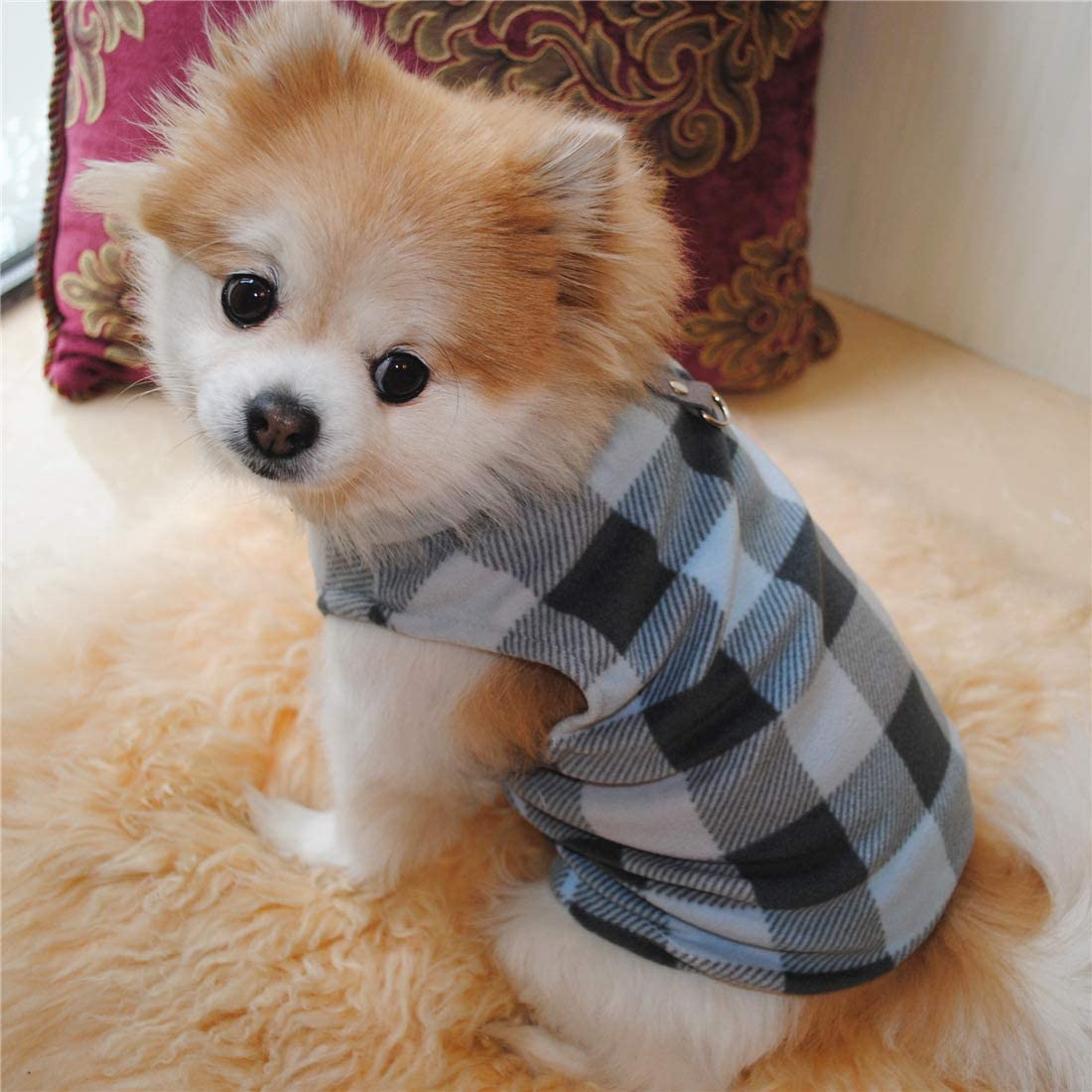 Pixriy Dog Sweater, Soft Fleece Vest With Leash Ring Pullover Jacket Winter Pet Dog Clothes For Puppy Small Dogs Cat Teddy Chihuahua Yorkshire For Christmas (X-Small, Blue Grey Plaid)