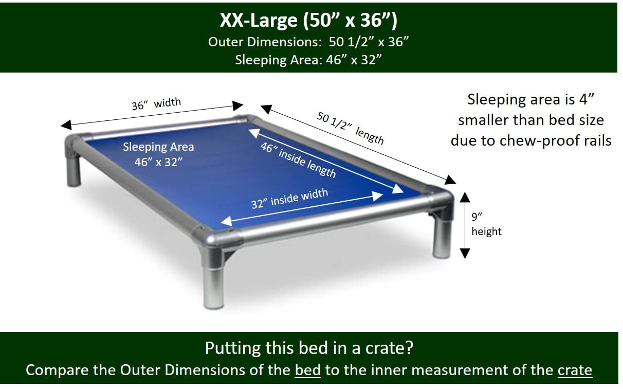 Kuranda Chewproof Crate Bed - Silver Aluminum - 50'' x 36'' - Vinyl - Royal
