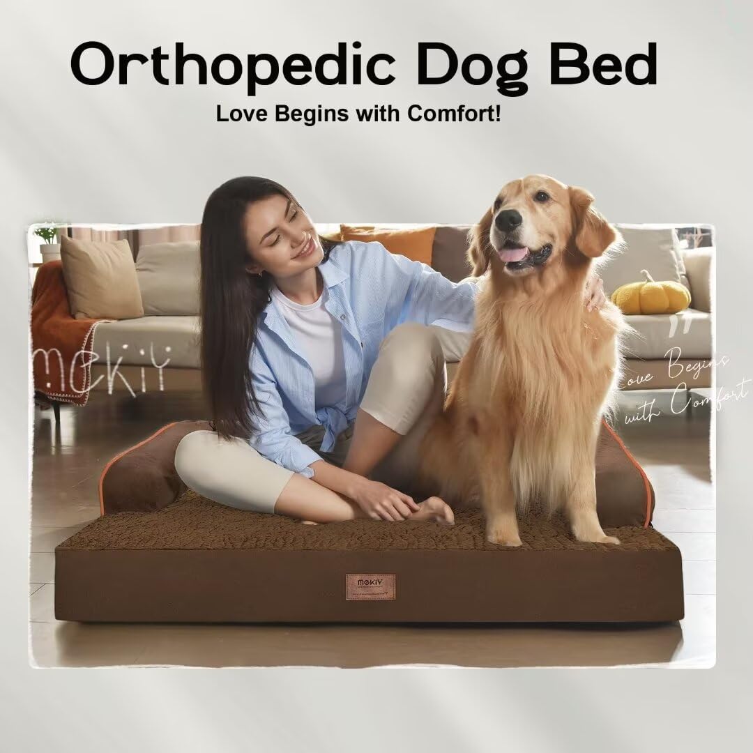 Large Dog Bed Orthopedic Washable - Beds Bolster - Waterproof With Removable Cover - Extra Xl Xlarge Big Dogs - Memory Foam Couch Sofa - Coffee Dog Bed