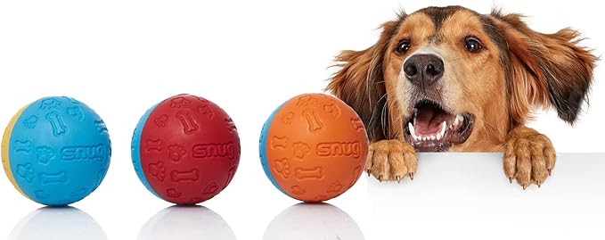 Snug Rubber Dog Balls - Virtually Indestructible - Tennis Ball Size (2.5 Inch) - 3 Pack for Small & Medium Dogs - Original