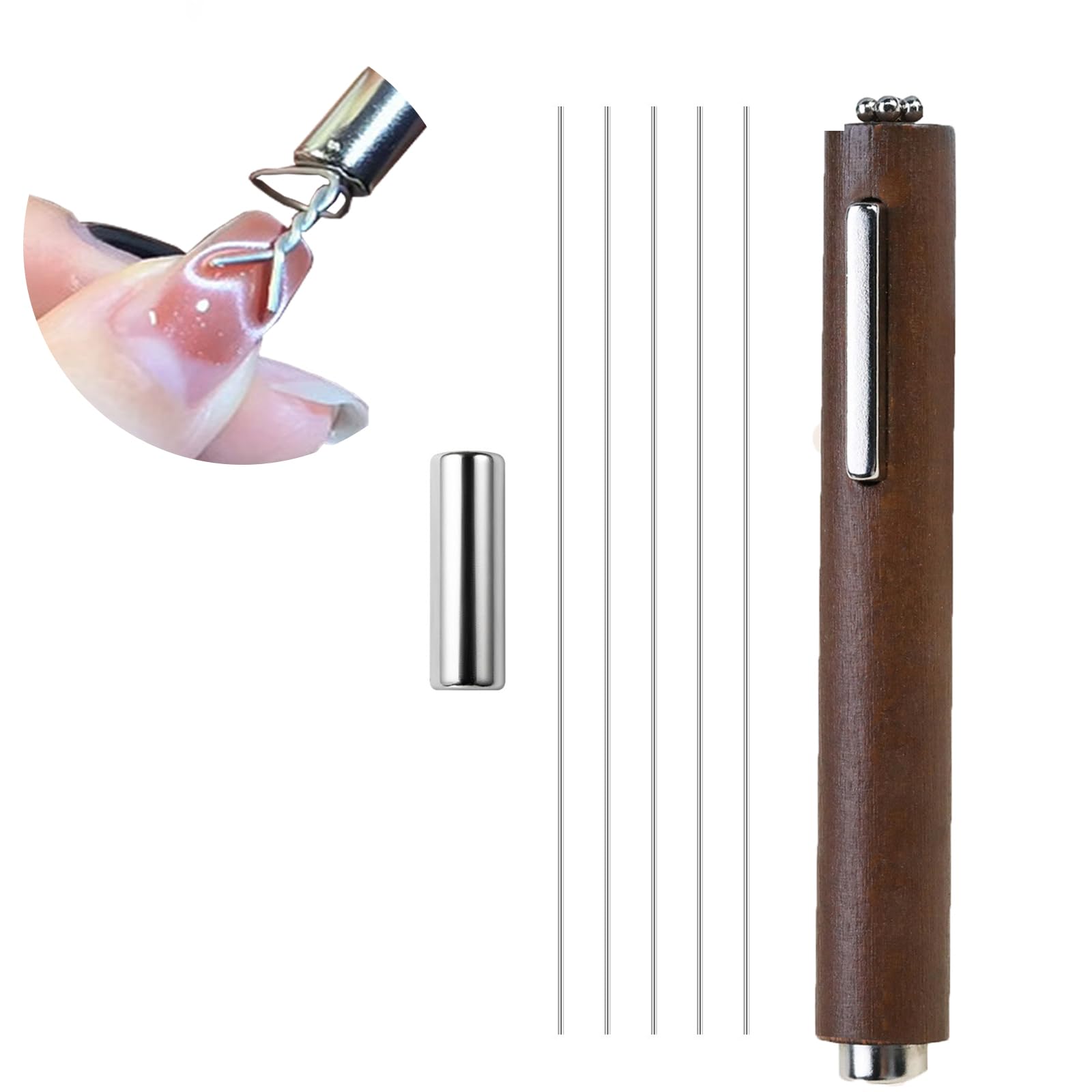 Weilusi 3 In 1 Cat Eye Gel Polish Double-Head Magnet Wand + 1Pc Strong Cylinder Cat Eye Magnet + 5Pcs Iron Wire For Heart Cat'S 
