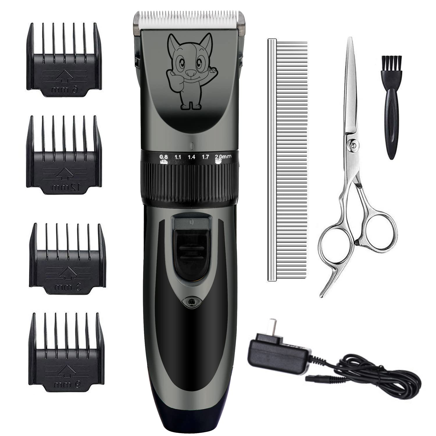 Dog Grooming Kit Clippers, Low Noise, Electric Quiet, Rechargeable, Cordless, Pet Hair Thick Coats Clippers Trimmers Set, Suitable For Dogs, Cats, And Other Pets(Grey)