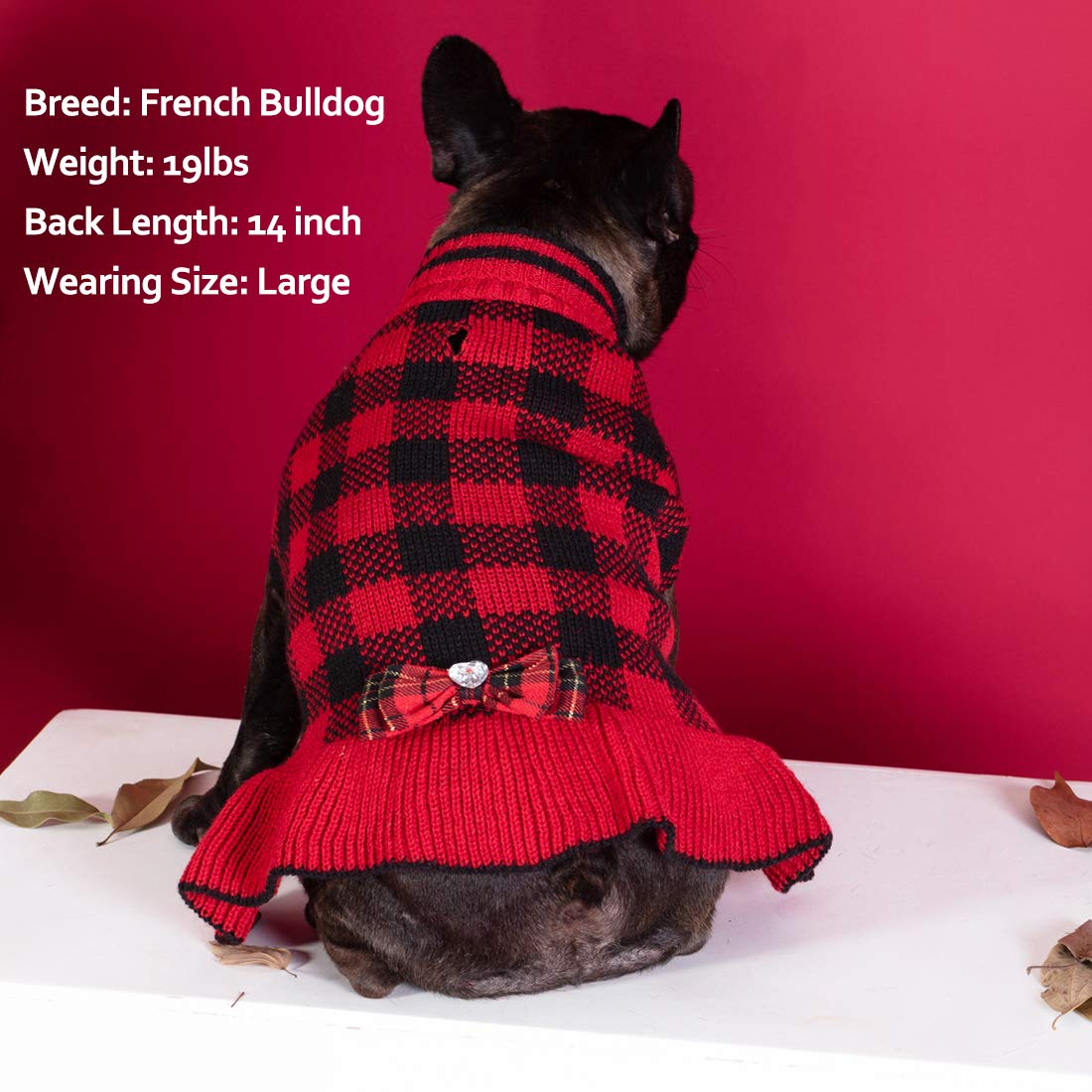 Kyeese Christmas Dog Sweaters Dress For Small Medium Dogs With Leash Hole Checkered Dog Sweaters Turtleneck With Bowtie Dog Apparel For Winter