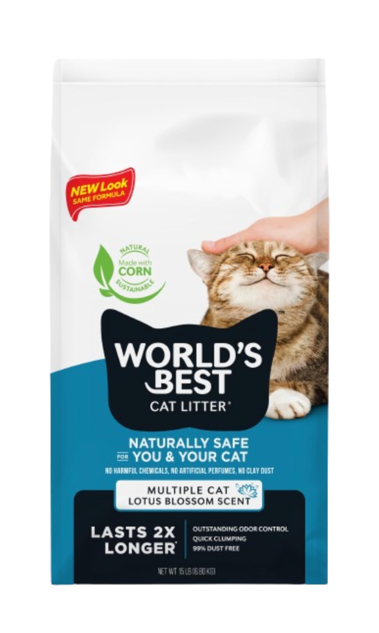 WORLDS BEST CAT LITTER Multiple Cat Lotus Blossom Scented 15-Pounds - Natural Ingredients, Quick Clumping, Flushable, 99% Dust 