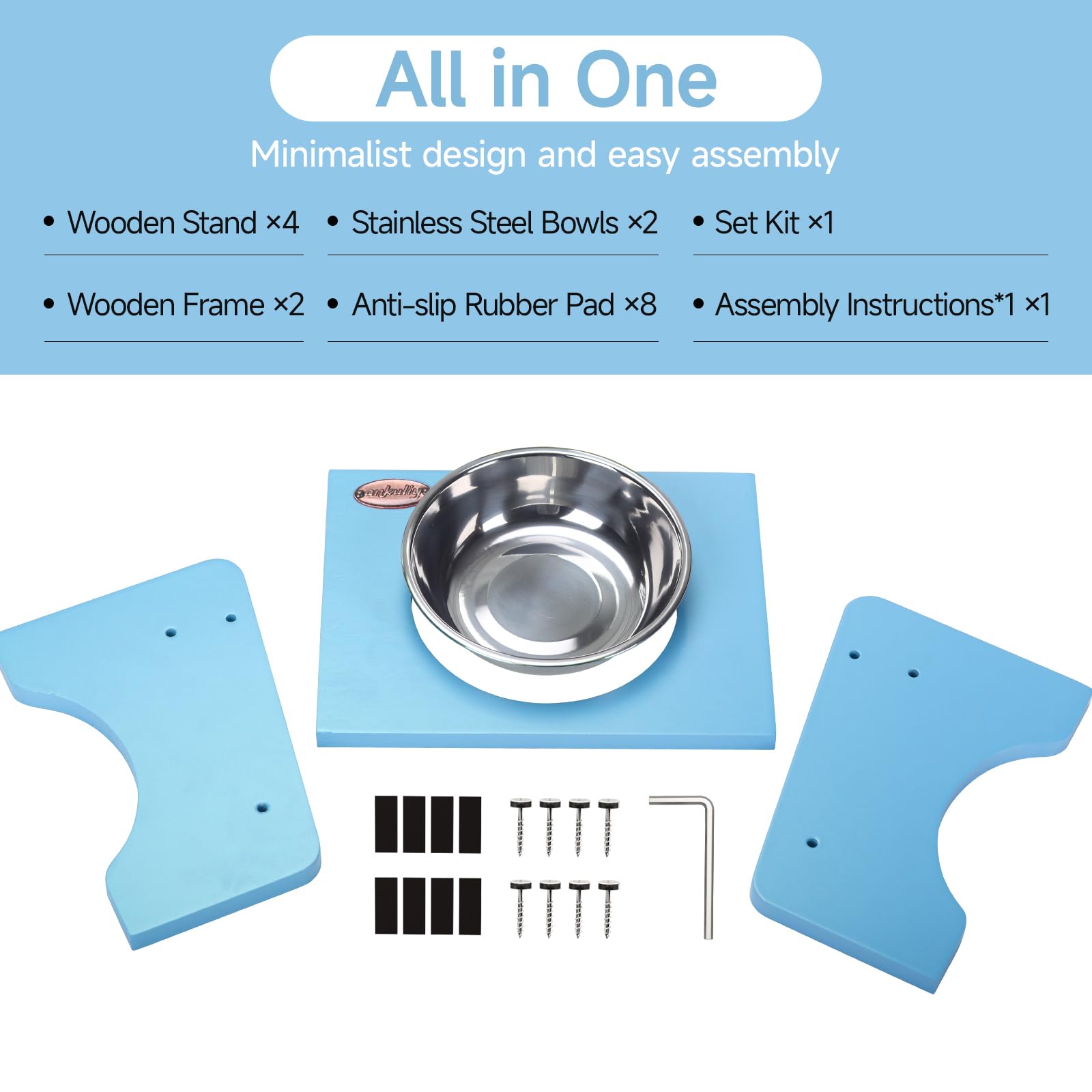 Elevated Cat Bowls,2 Stainless Steel Pet Food Water Feeder,15Tilted Raised Pet Dish, Slanted Dog Bowl with Wood Stand for Kitty