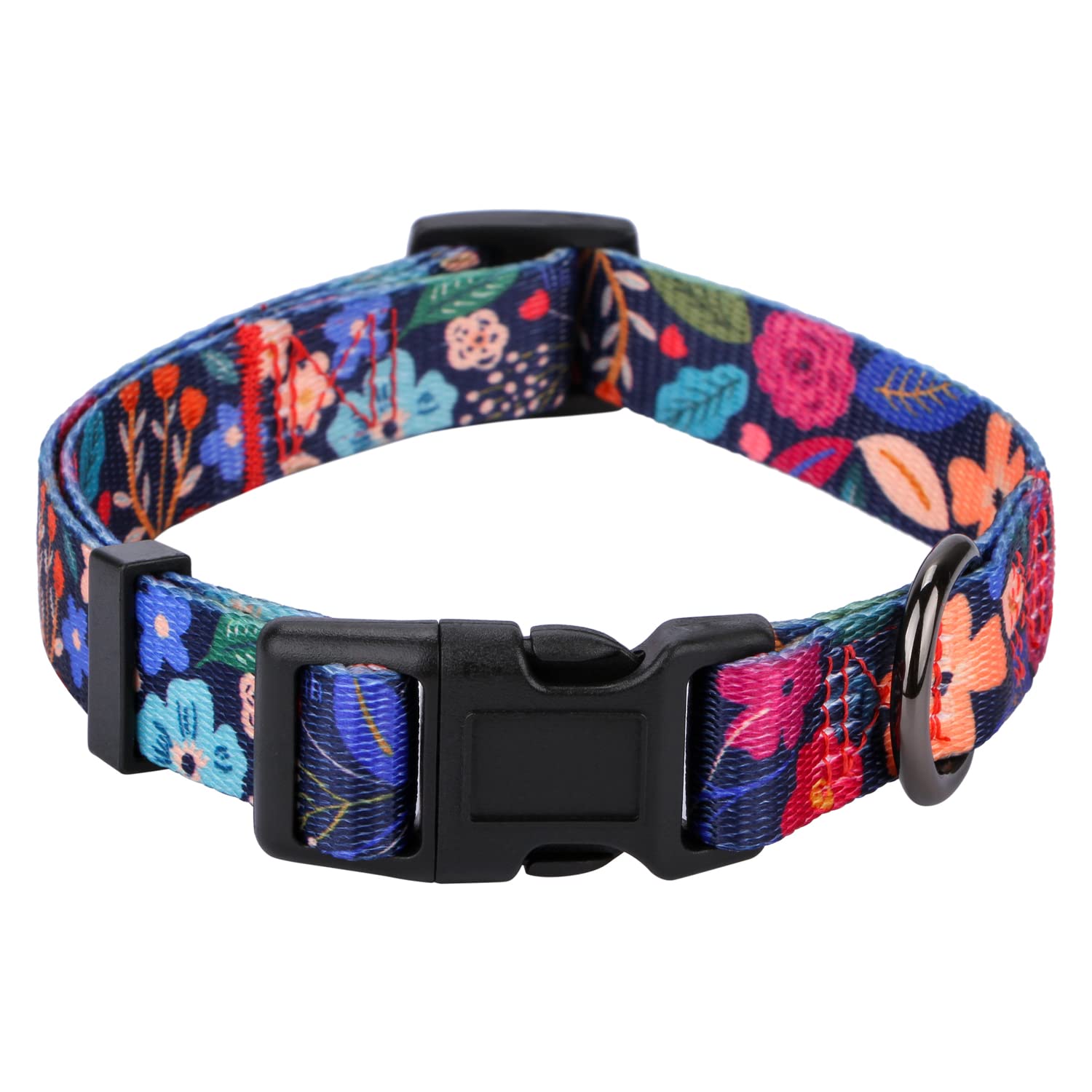Rhea Rose Dog Collar For Medium Dogs Special Design Cute Floral Plant Pattern Girl Female Pet Collar (Black, M)