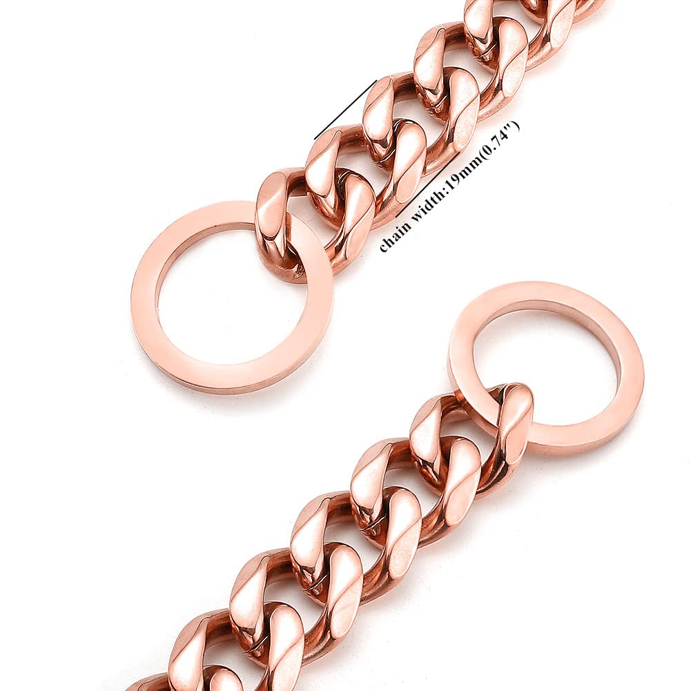 Rumypet Rose Gold Dog Chain Collar 11Mm/15Mm/19Mm Stainless Steel Cuban Link Chain Collar For Small Medium Large Dogs(19Mm,12Inc