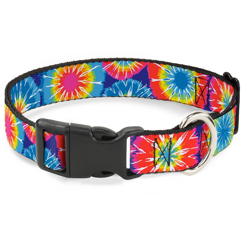 Buckle-Down Plastic Clip Collar - 70'S Tie Dye - 1'' Wide - Fits 11-17'' Neck - Medium