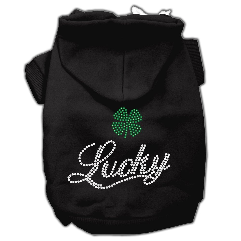 Pet, Dog & Cat Hoodie Rhinestone, "Lucky" Black XS (0-3 lbs.)