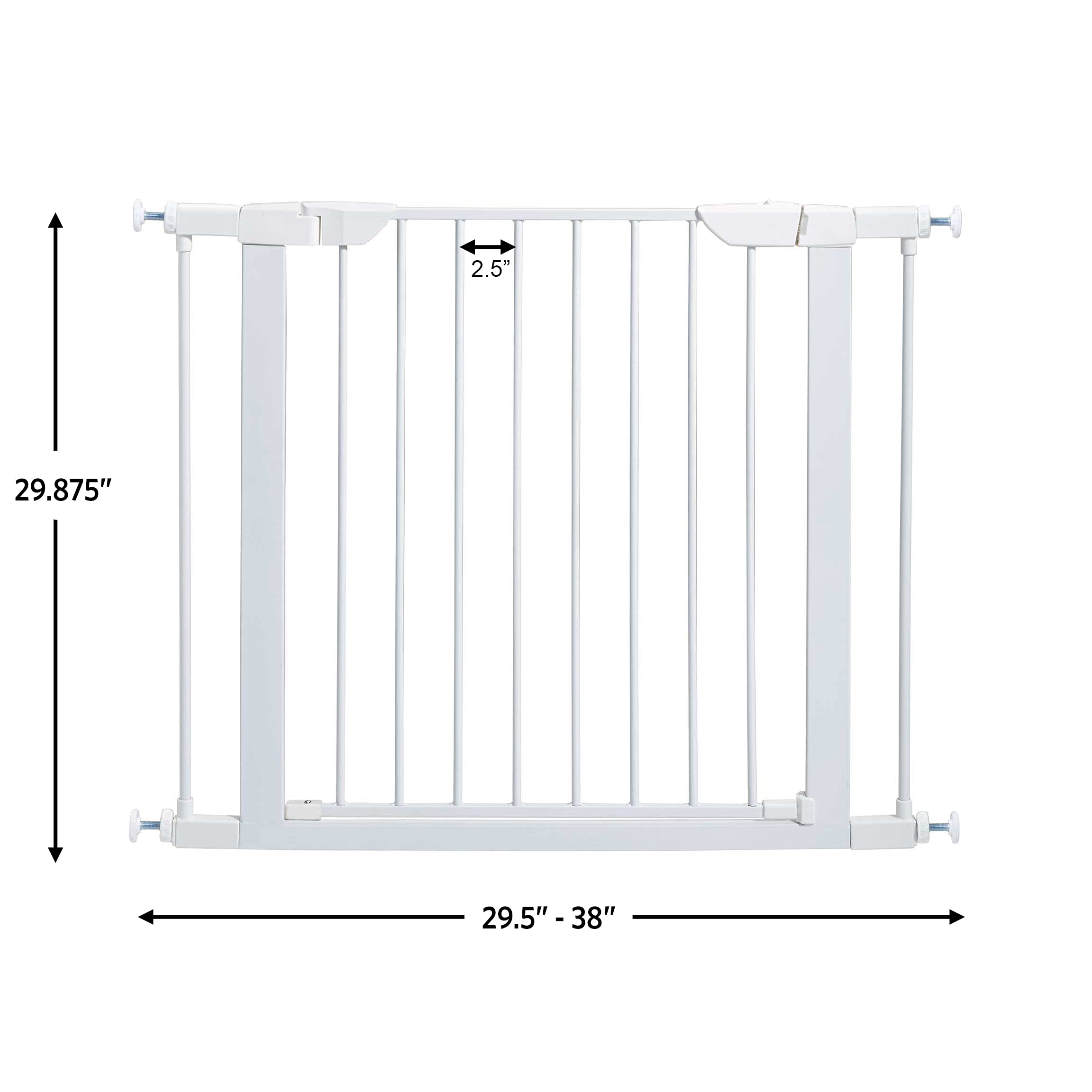 Midwest Homes For Pets 29 Inches Tall Walk-Though White Steel Pet Gate, Pressure Mounted Dog Gate Measures 29H X 29.5-38W Inches & Includes Two 3-Inch-Wide Extensions, White