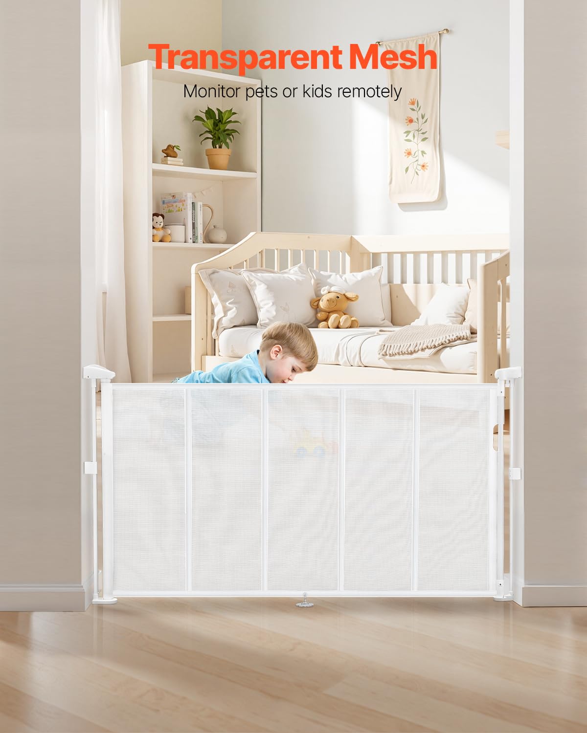 VEVOR Retractable Baby Gate, 34 inch Tall, Extends up to 55 inch Wide, Retractable Gate for Kids or Pets, Mesh Material, Easy to