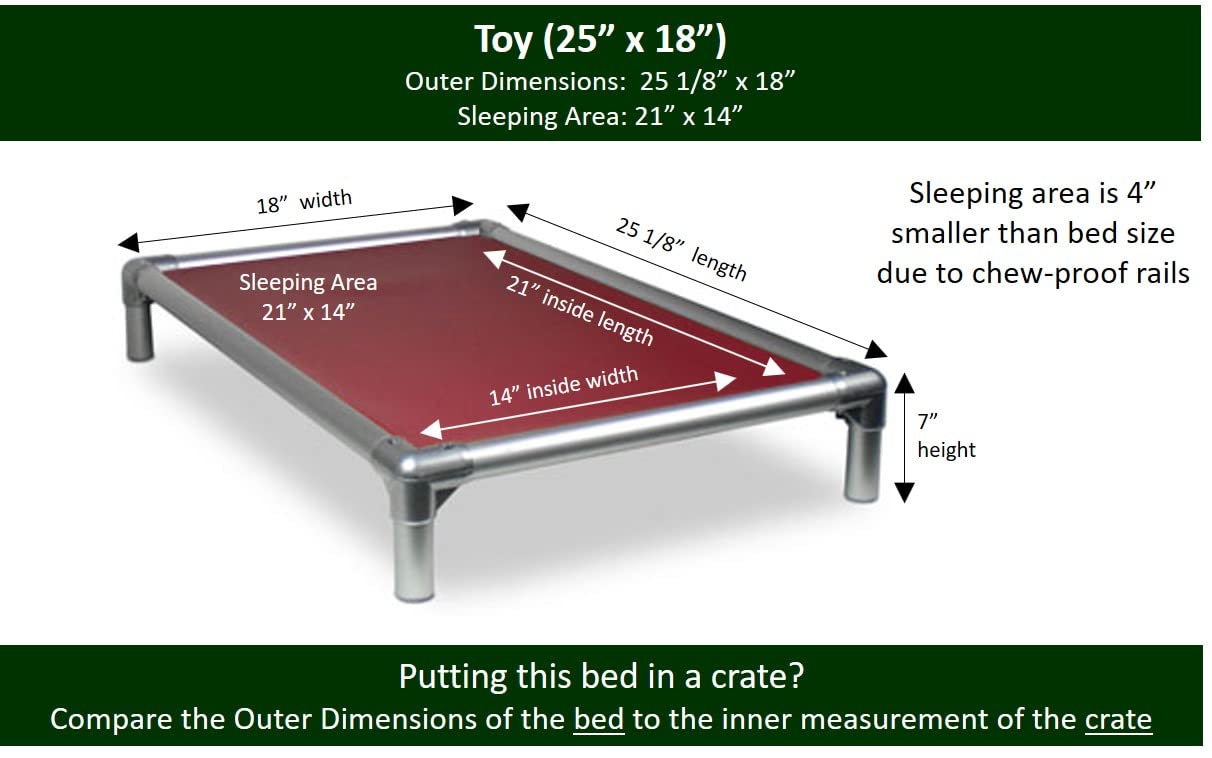 Kuranda Chewproof Bed - Silver Aluminum - 25'' x 18'' - Cordura Nylon - Burgundy