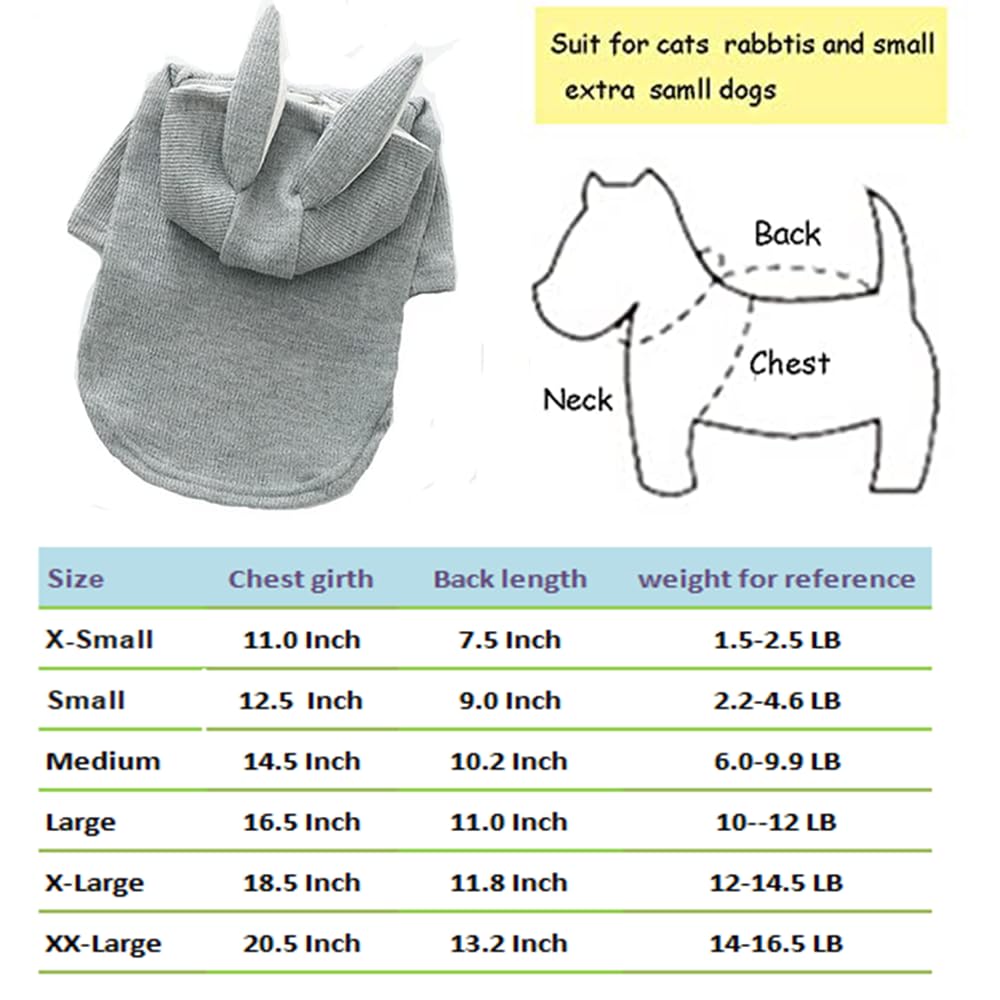 Aniac Pet Hoodie Cat Rabbit Outfit With Bunny Ears Cute Sweatshirt Spring And Autumn Puppy Knitted Sweater Kitty Soft Knitwear (Medium, Grey)