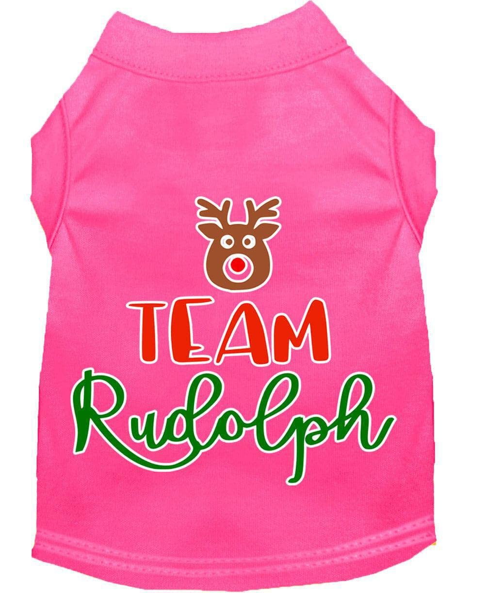 Christmas Pet Dog & Cat Shirt Screen Printed, "Team Rudolph" Brown SM (3-6 lbs.)
