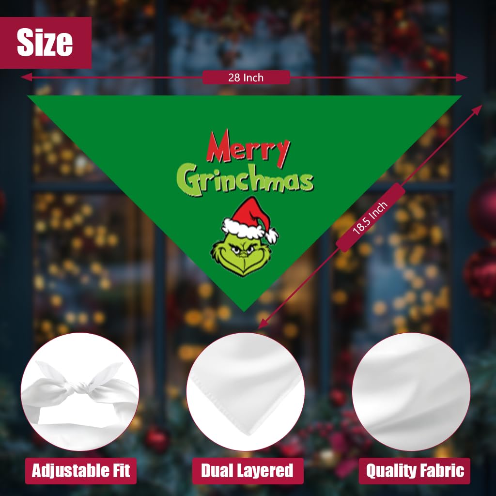 68Win Christmas Dog Bandanas - Green & Red Triangle Bibs For Medium Large Dogs, Set Of 2