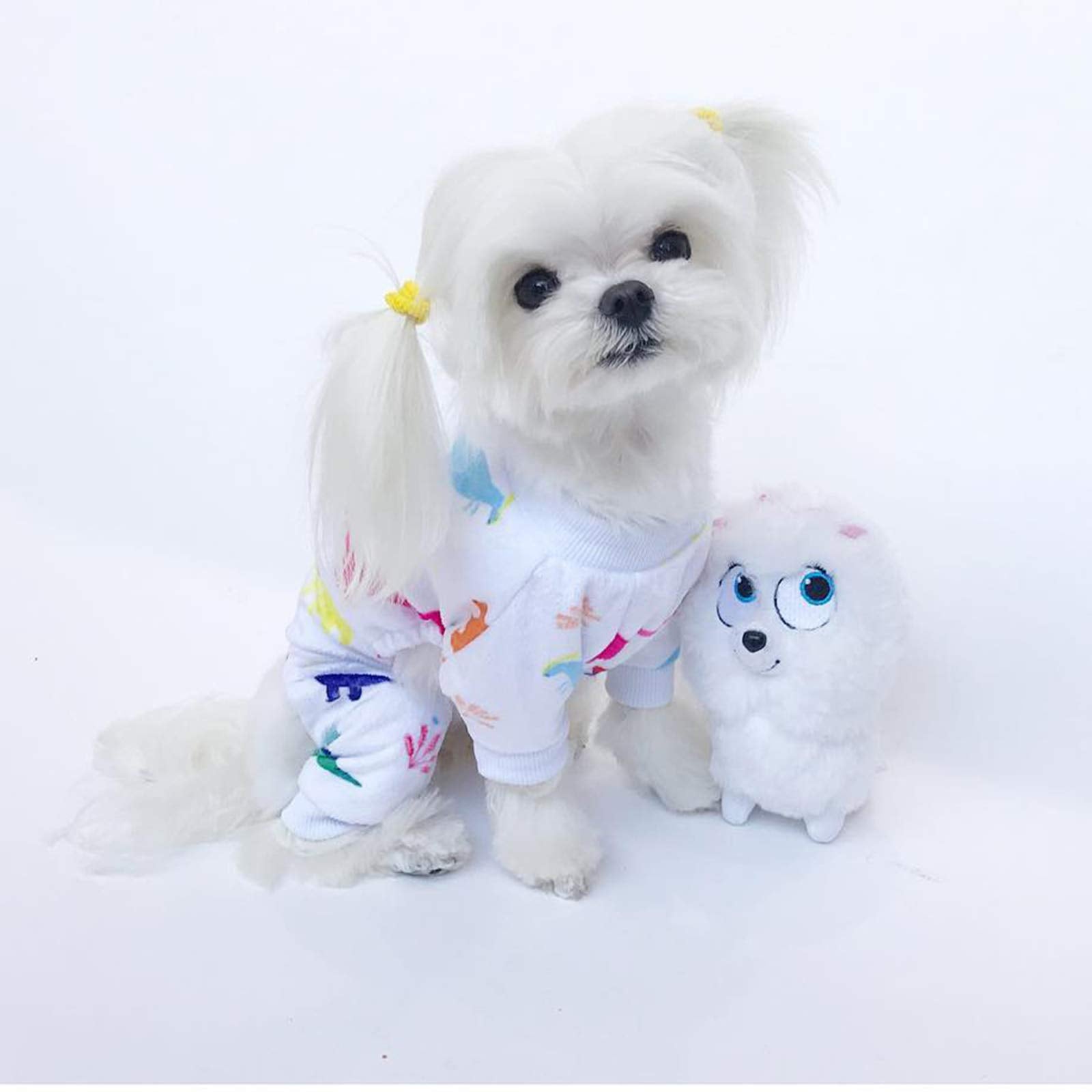 Cutebone Dinosaur Dog Pajamas Adorable Puppy Clothes Jumpsuit Pjs Pet Apparel Soft Fleece Cat Coat, Medium P01M