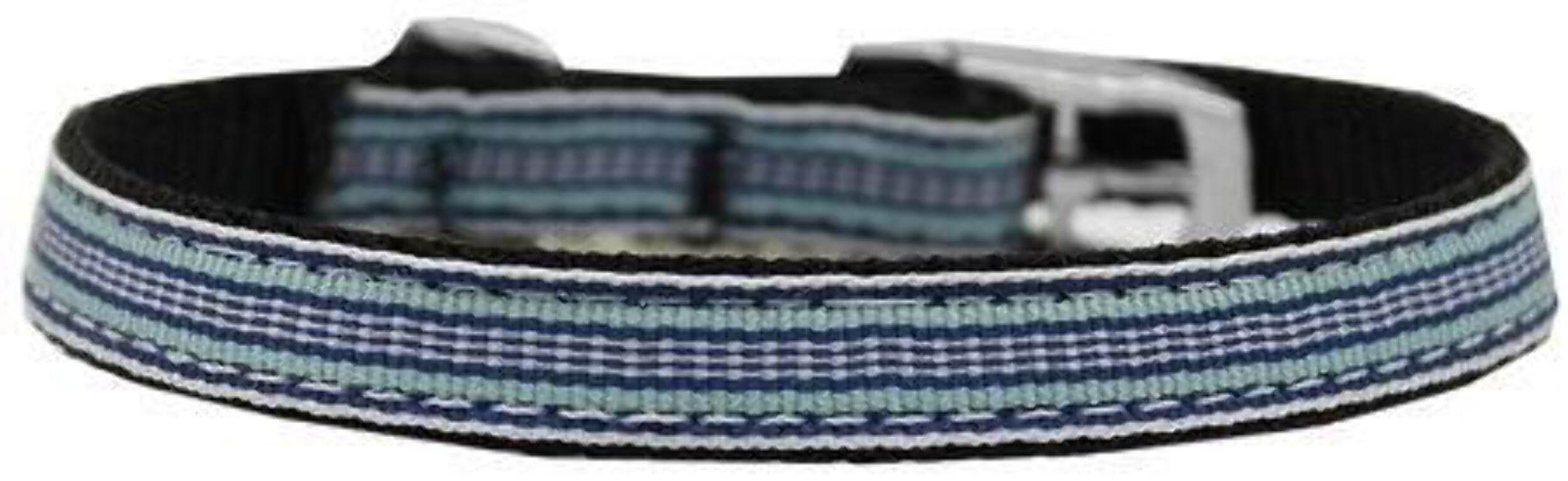 Mirage Pet Products Preppy Stripes 3/8" Nylon Dog Collar with Classic Buckle, Size 14, Green/White