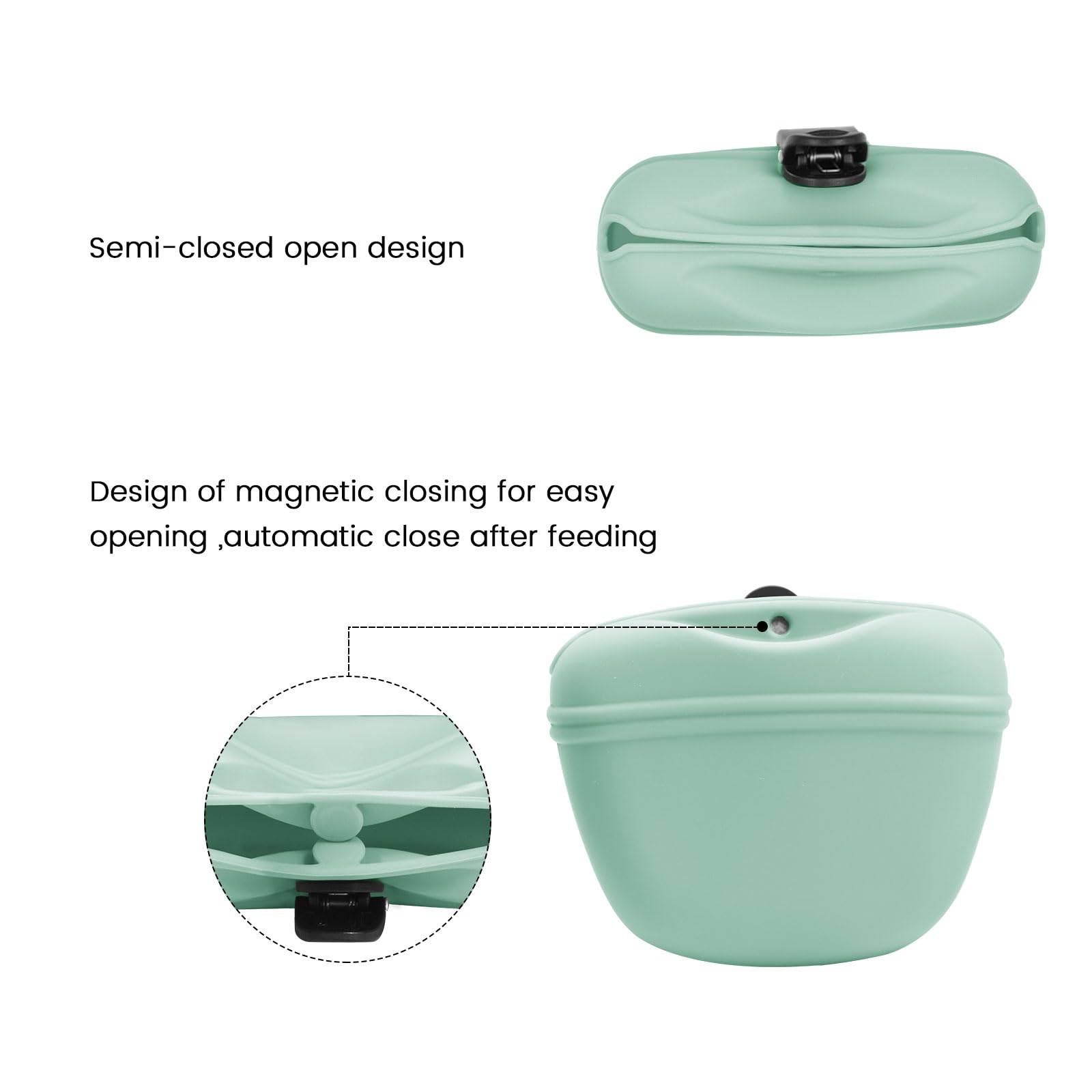 AUDWUD Silicone Dog Treat Pouch,with Dog Training Clicker,Clip on Portable Training Container,Convenient Magnetic Buckle Closing