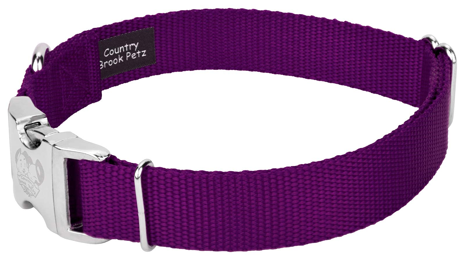 Country Brook Design - Vibrant 30+ Color Selection - Premium Nylon Dog Collar With Metal Buckle (Extra Large, 1 Inch, Purple)