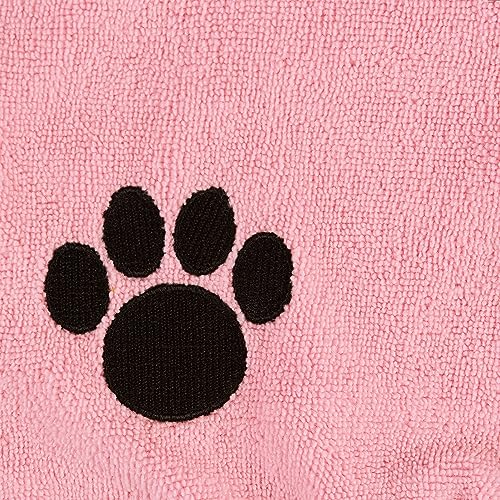 Bone Dry Pet Robe Collection Embroidered Absorbent Microfiber Bath Robe With Adjustable Closure, For Dogs & Cats, Large, Pink
