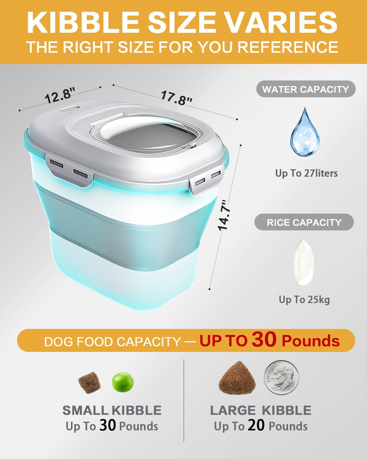 ANVS Dog Food Storage Container - Collapsible Dog Food Container with Airtight Lids, Scoop and 2.5L Small Pet Food Storage Conta