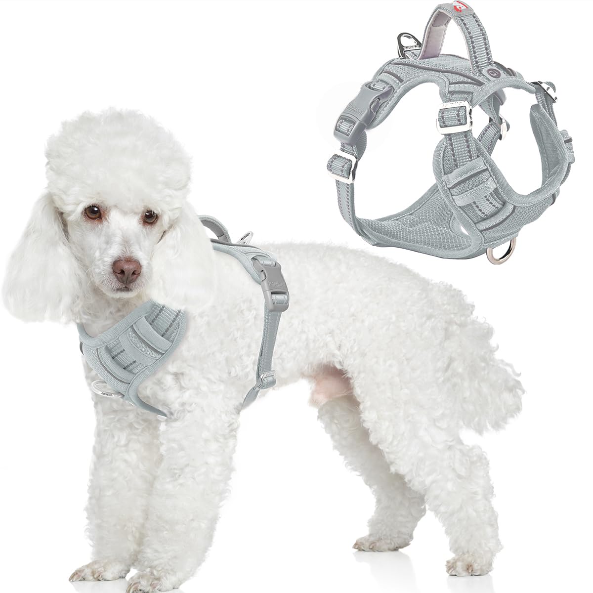 BARKBAY Dog Harness No Pull with ID Tag Pocket - Heavy Duty, Reflective, Easy Control for Large Dogs(Grey,XS)