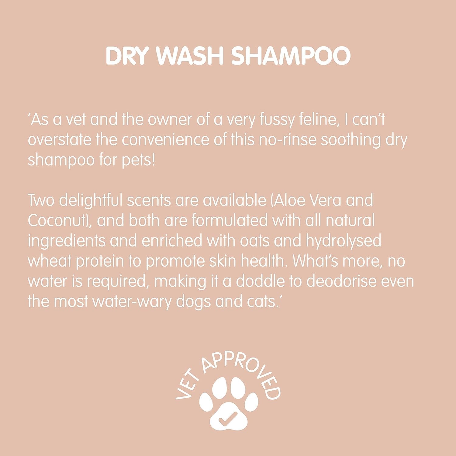 Dry Wash Shampoo For Pets - Soothing & Deodorizing, Natural Ingredients, Quick Drying & No Rinsing Required (Coconut & Oat)