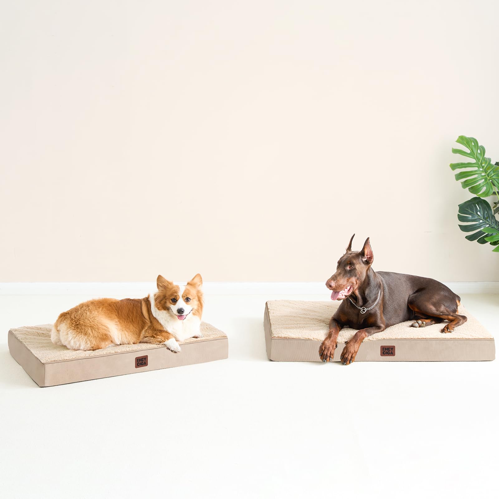 Eheyciga Orthopedic Xxl Dog Beds For Jumbo Dogs With Removable Washable Cover For Crate, Khaki, 47X29