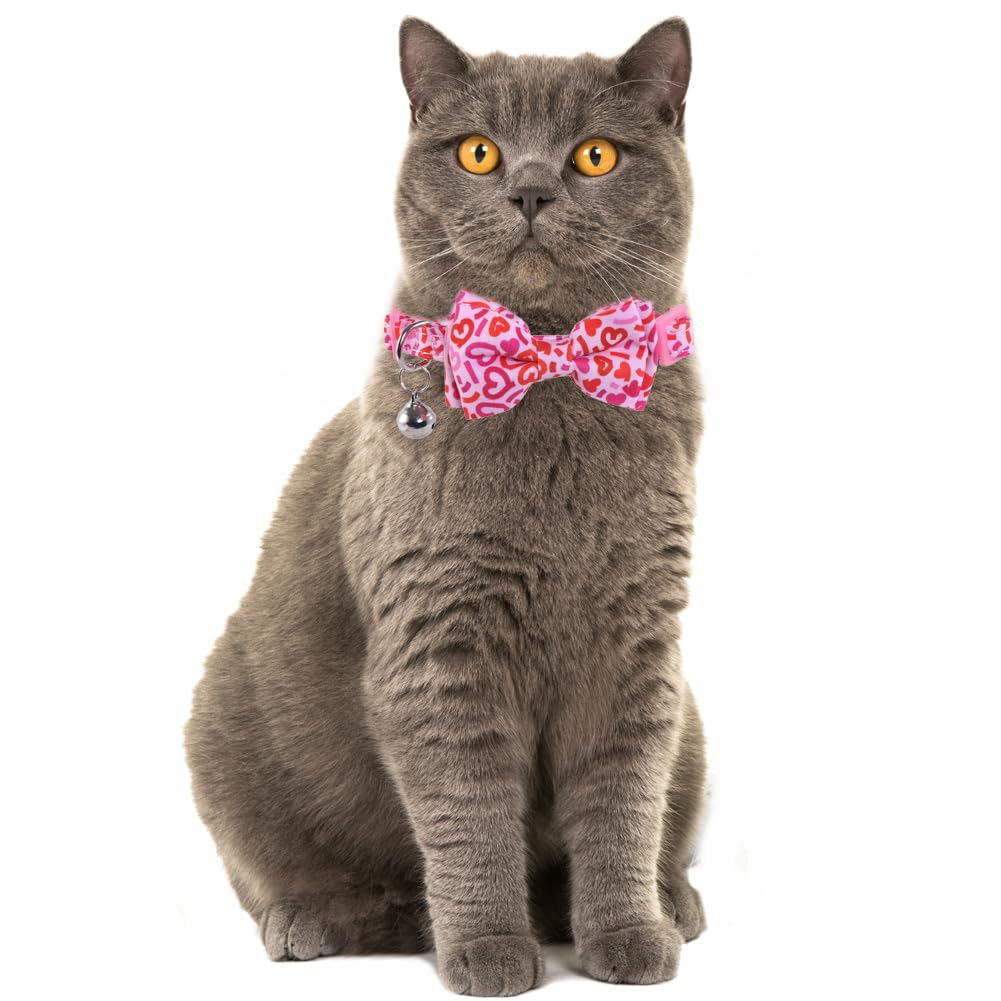 Valentine'S Day Cat Collar Breakaway With Bow Tie Bandana And Bell Holiday For Kitty Adjustable Safety Love Heart