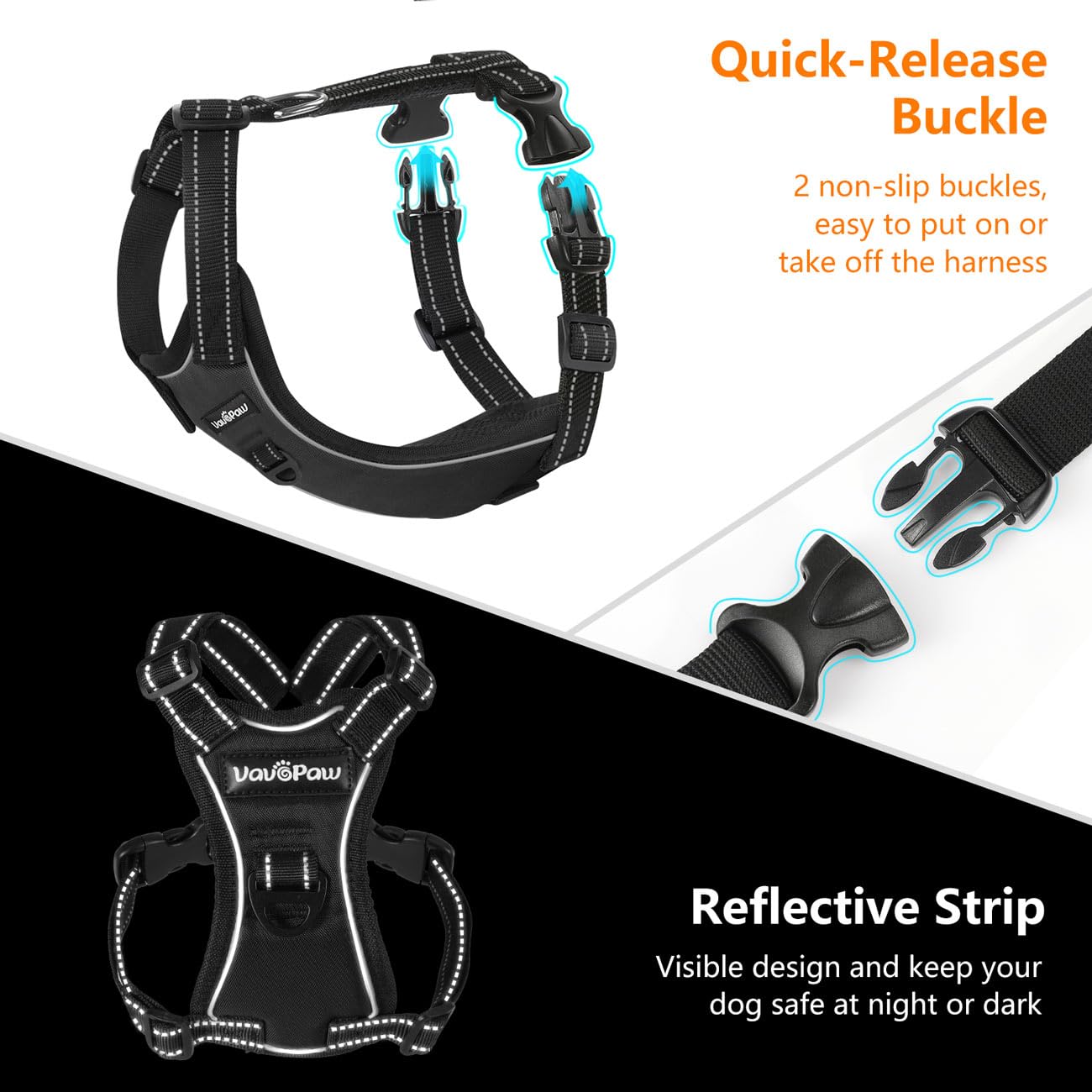 Vavopaw Dog Seat Belt, Safety Vest Dog Car Harness With Reflective Strip & Adjustable Buckle Dog Seat Belt For Vehicle Nylon Pet Safety Seat Belts Heavy Duty(M, Carbon Black)