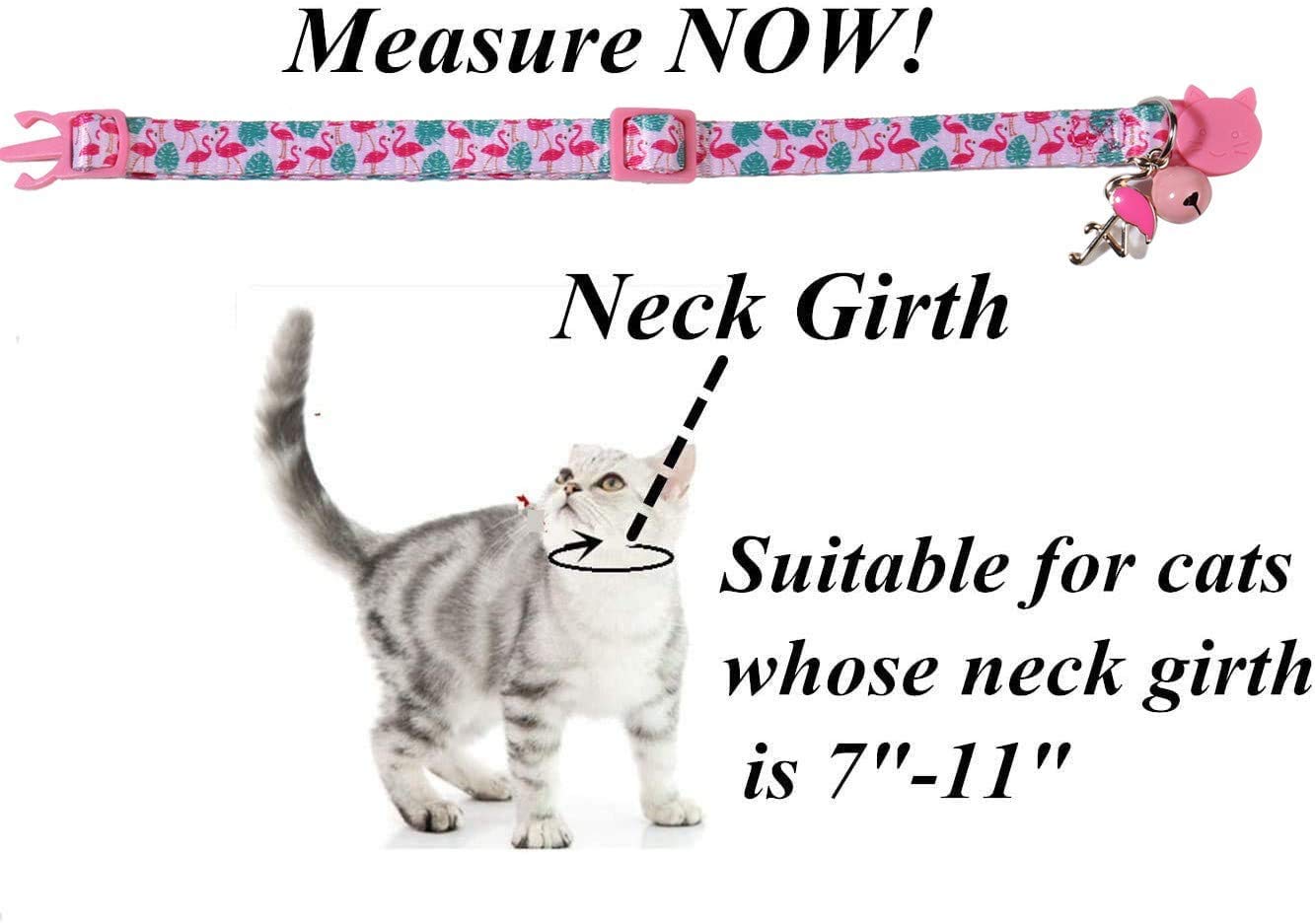 Cactus Cat Collar With Bell And Matching Charm, 2 Pack Breakaway Flamingo Kitten Collar
