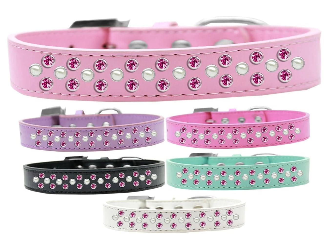 Dog, Puppy & Pet Fashion Collar, Pearl and Bright Pink Crystal Rimsets Sprinkles - 18 - Aqua