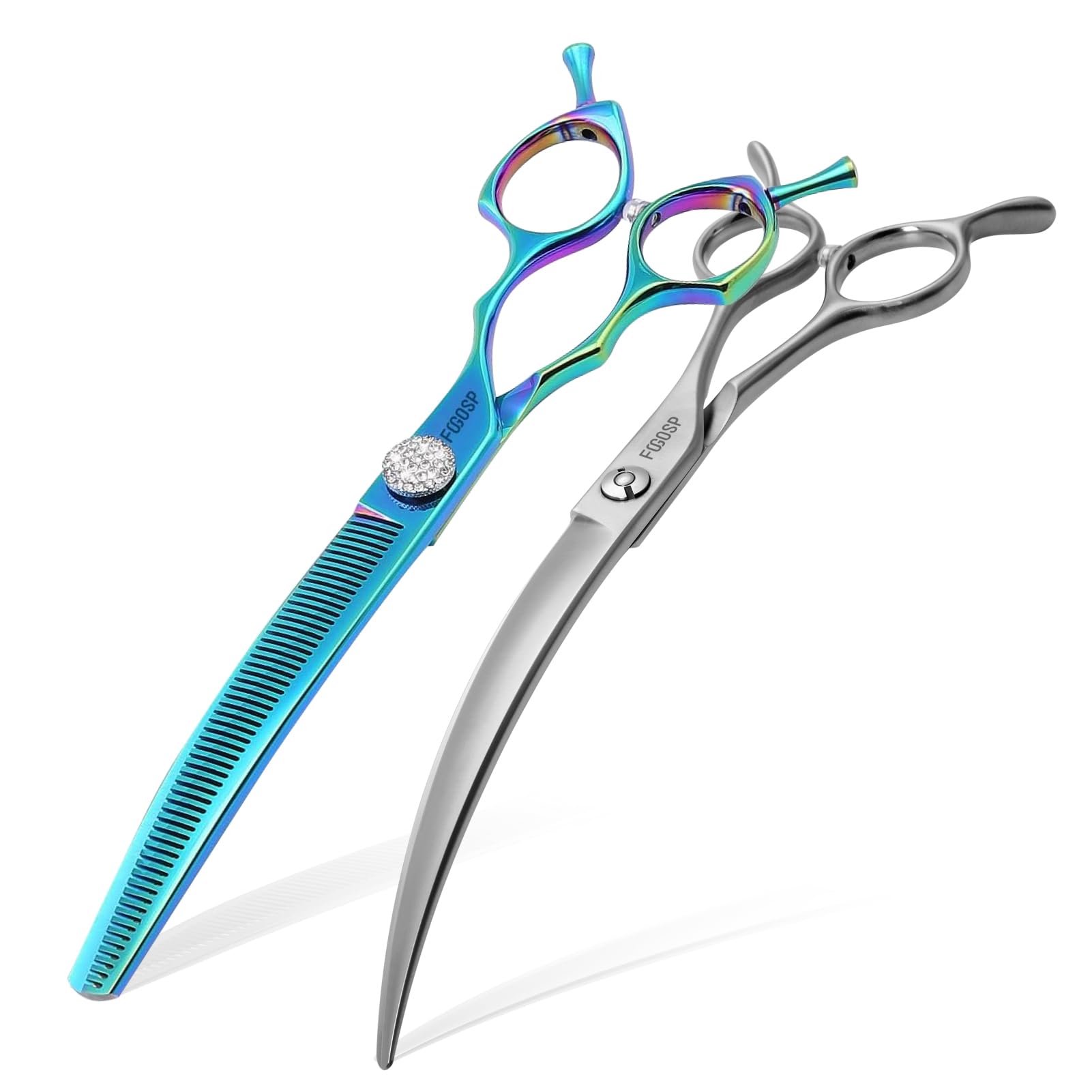Fogosp 45Curved Dog Grooming Scissors Curved Thinning Shears 2Pcs Combo(Turquoise)