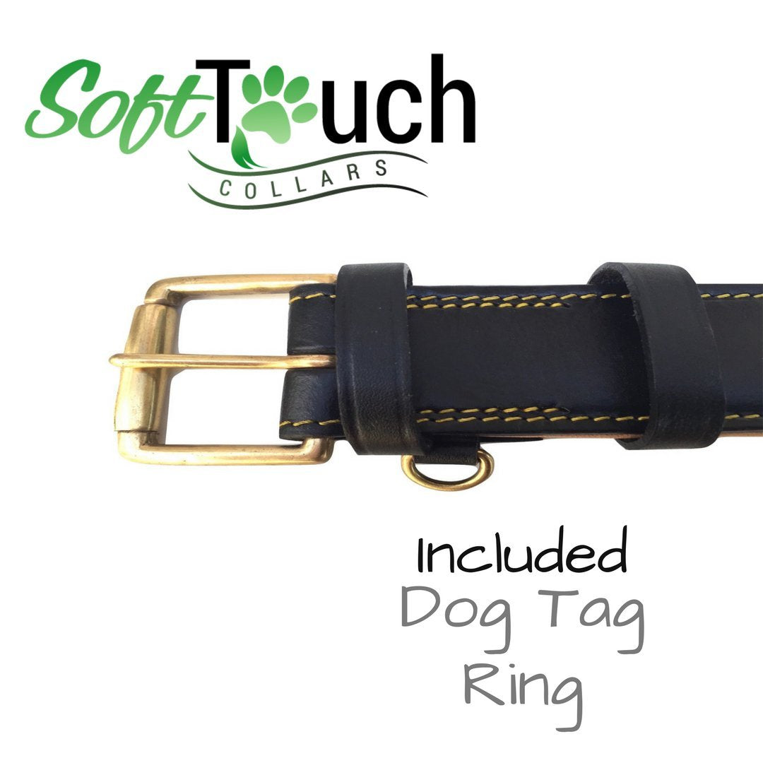 Soft Touch Collars Black Leather Padded Dog Collar, Size Medium, 20' Long X 1' Wide, Neck Size 14.5' To 17.5' Inches