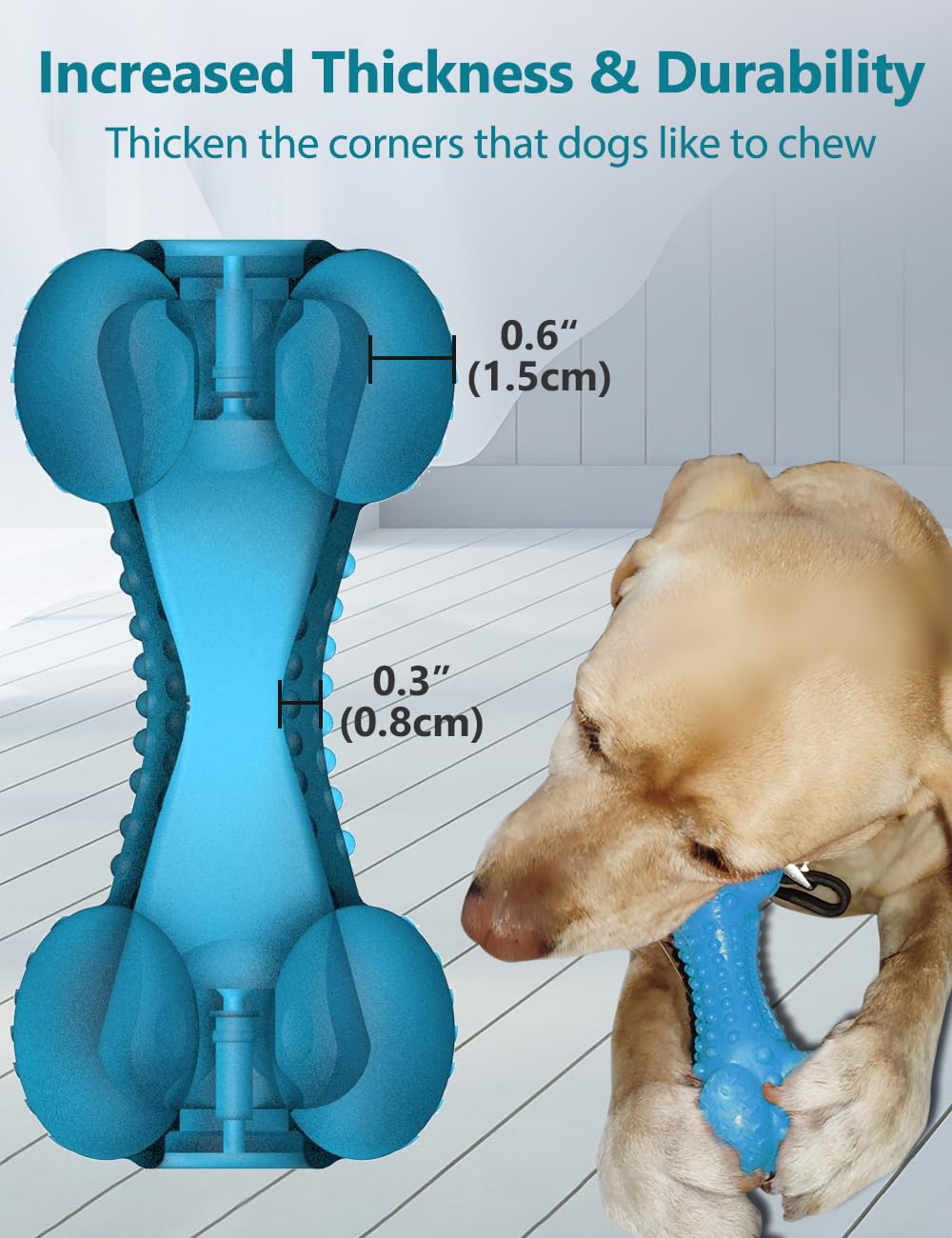 SCHITEC Two Squeaky Dog Chew Toy for Aggressive Chewers Large Breed, Tough Indestructible Rubber Bone with Toothbrush for Big Me