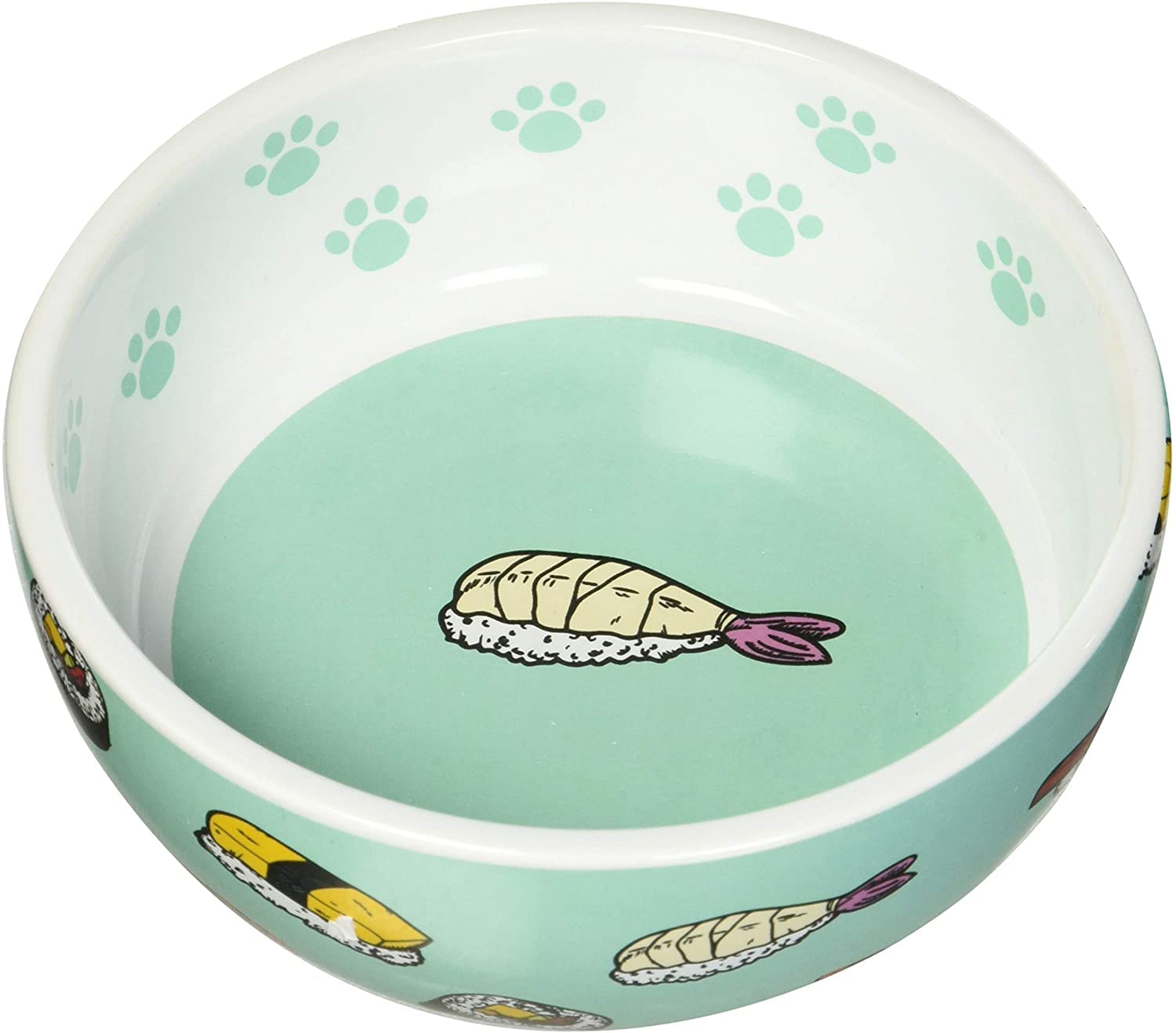 PetRageous 16043 Sushi Time Dishwasher-Safe Stoneware Cat or Dog Shallow Bowl 5.25-Inch Diameter 1.75-Inch Tall 1.75-Cups Capaci