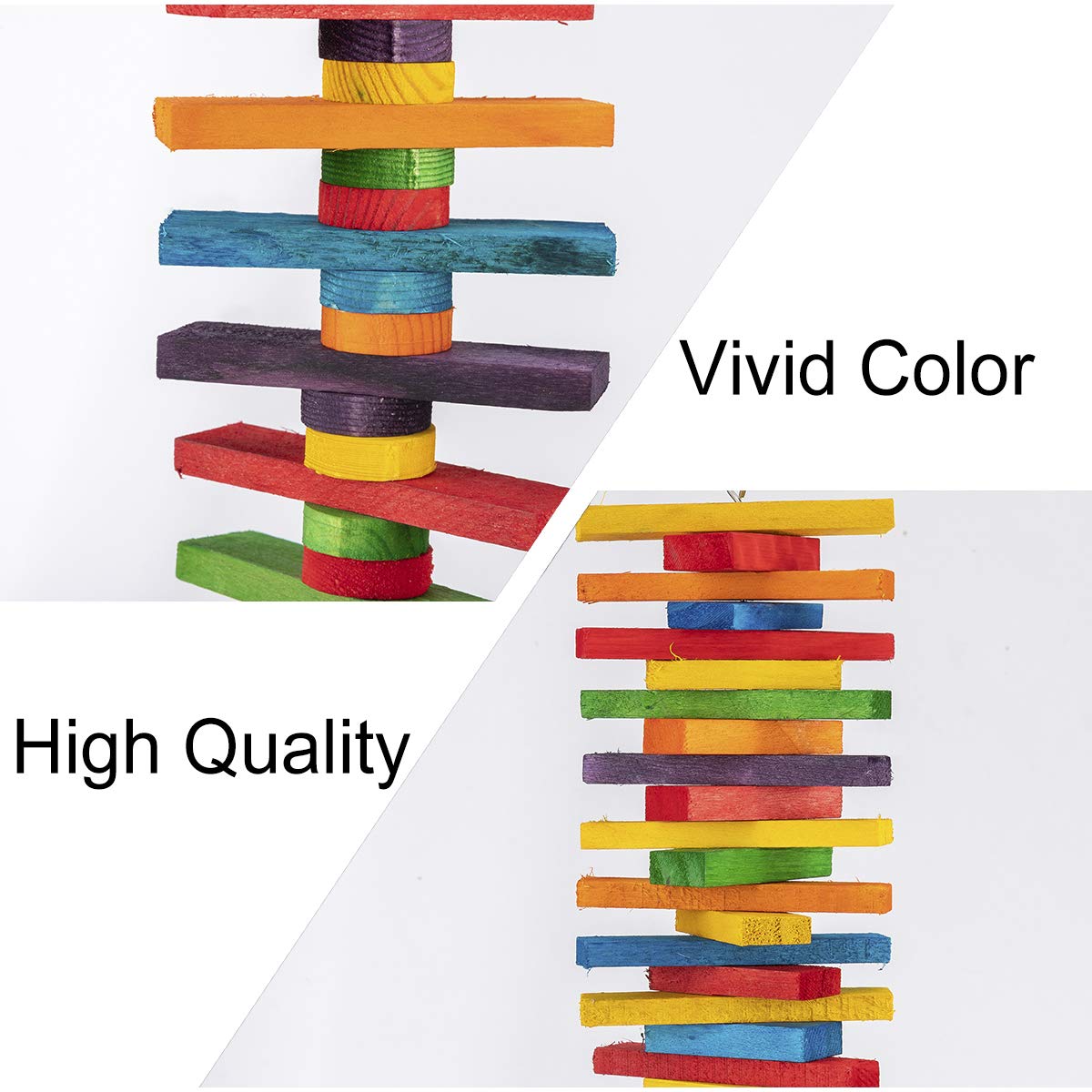 Mewtogo 2Pcs Bird Toys - Parrot Toys With Multicolored Natural Wooden Blocks, Bird Chewing Sticks Toys For Conures Parakeets Coc