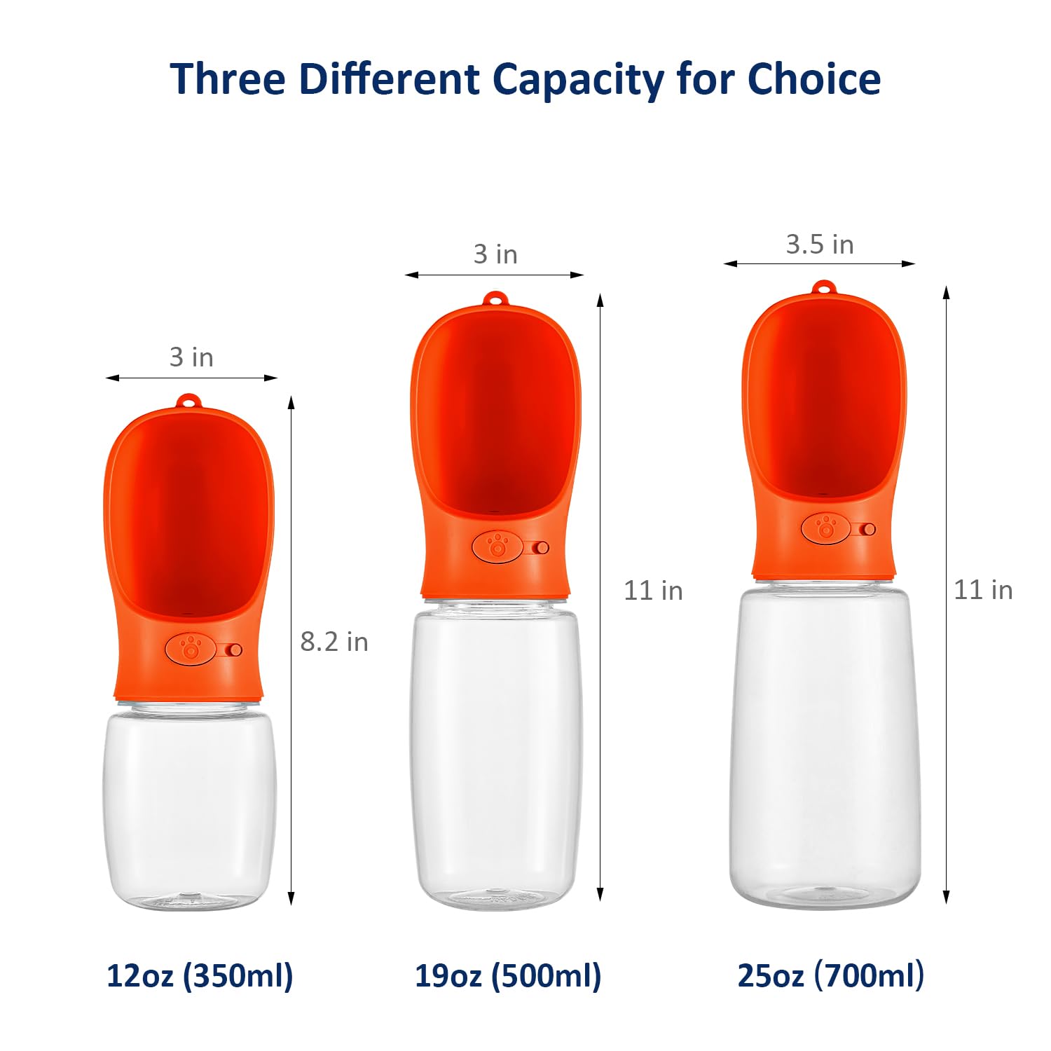 WePet Portable Dog Water Bottle, 12 oz Leak Proof Dispenser, Food Grade Plastic, Ideal for Outdoor, Hiking, Travel - Orange